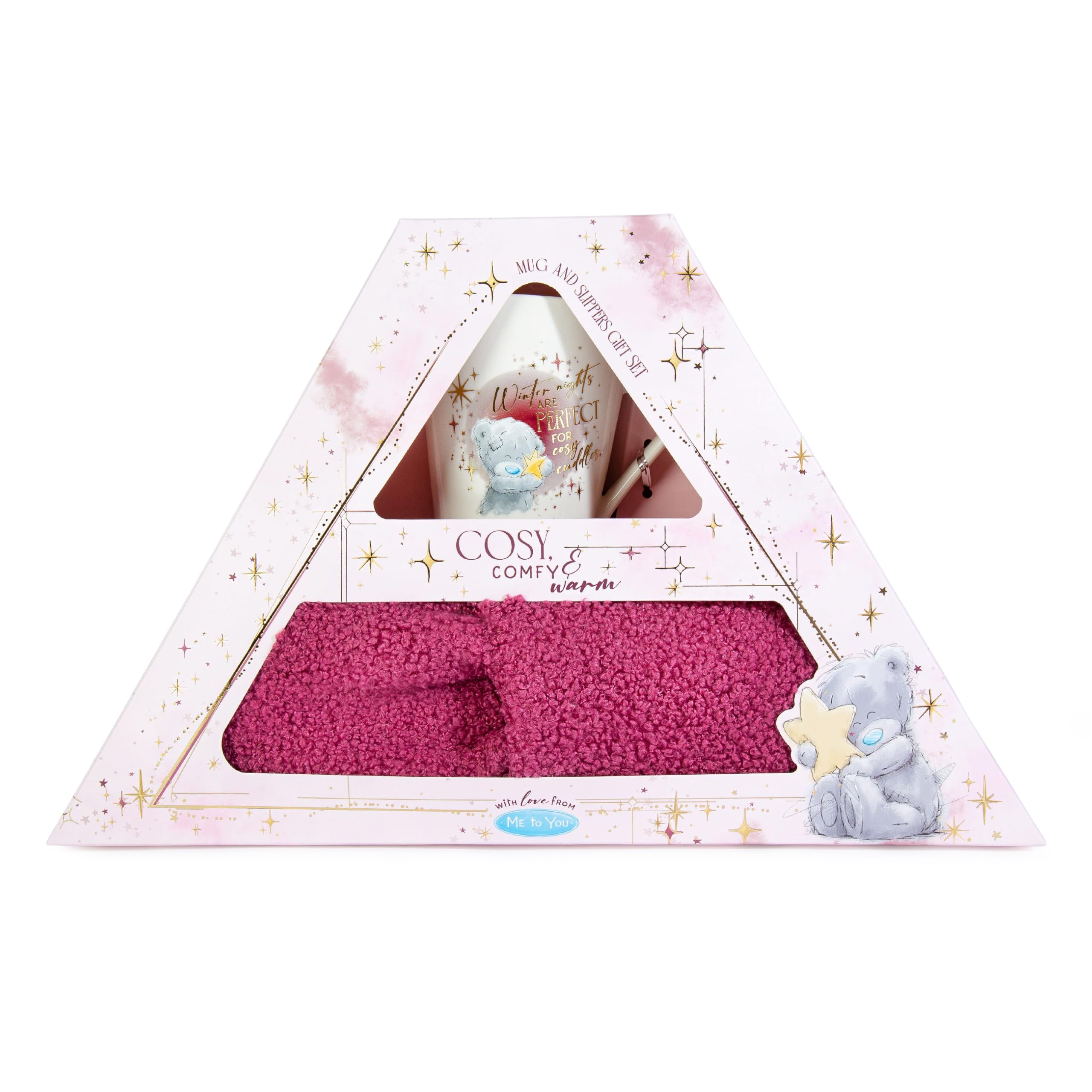 Me to You Tatty Teddy Slippers and 'Winter Nights' Ceramic Mug Gift Set - Official Collection, Pink