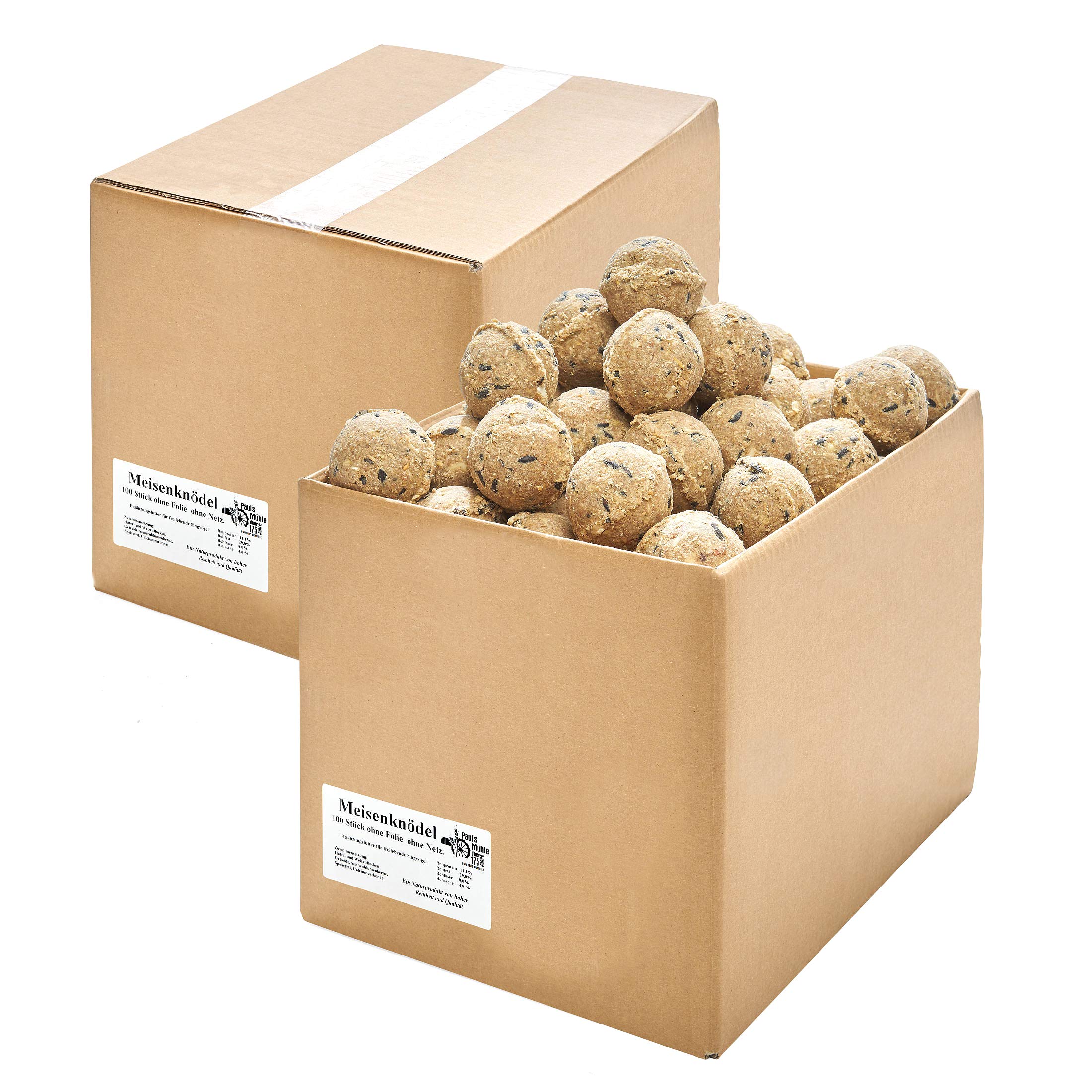 Paul's Mühle Meisenknödel für Wildvögel, ohne Netz, ohne Folie im Karton, 200 Stück, 90 g pro Knödel