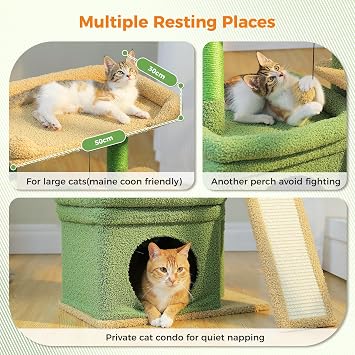 PAWZ Road 27'' Cat Tree with Large Perch, Condo Green | Sisal scratching post, scratching board, dangling ball, space-saving design, climbing, resting, daily claw care