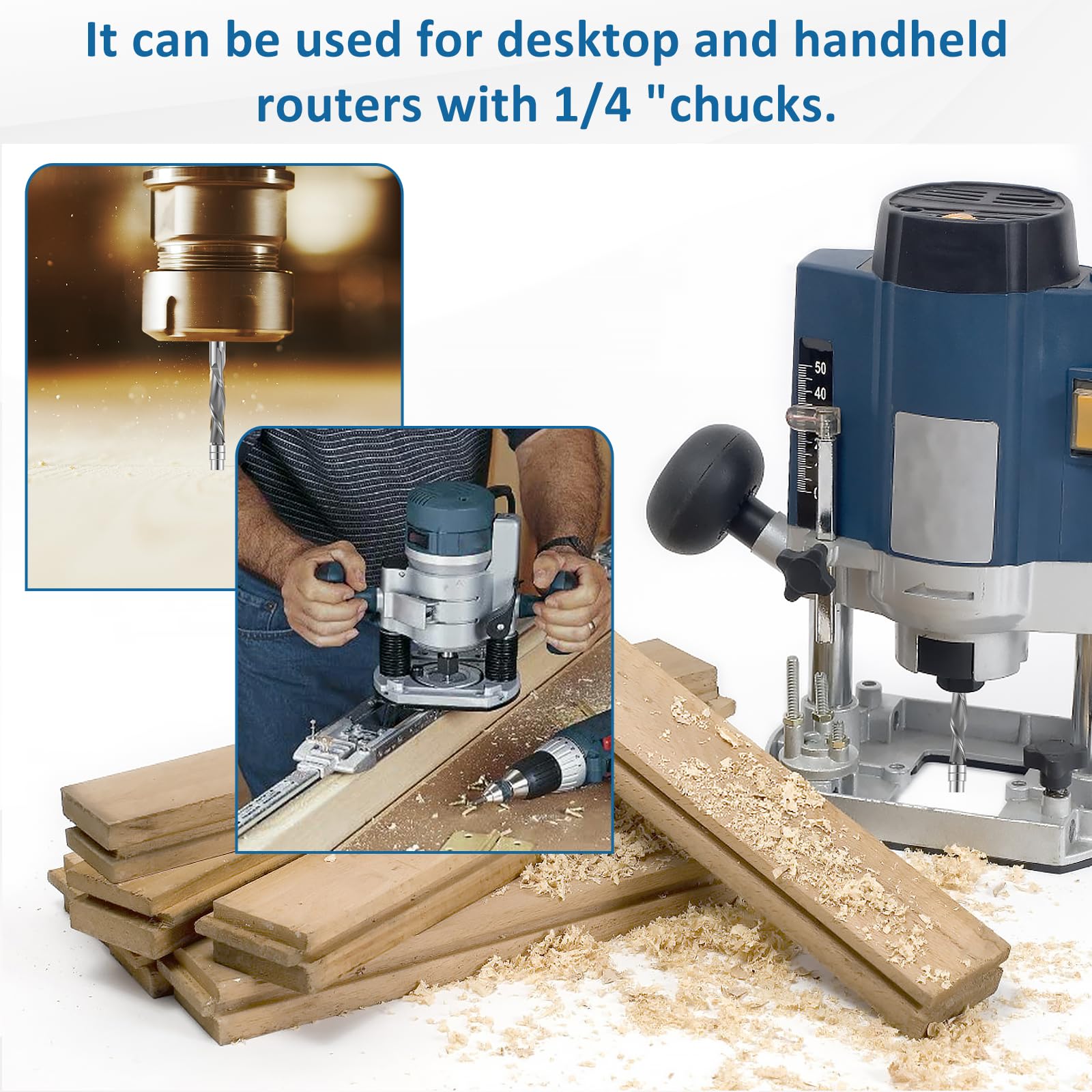 Downcut Spiral Flush Trim Router Bit, Sturdy Carbide Flush Cut Router Bit with 1/4inch Shank, Double Bearing 1-1/8 Inch Cutting Length 3inch Overall Length for Softwood Hardwood