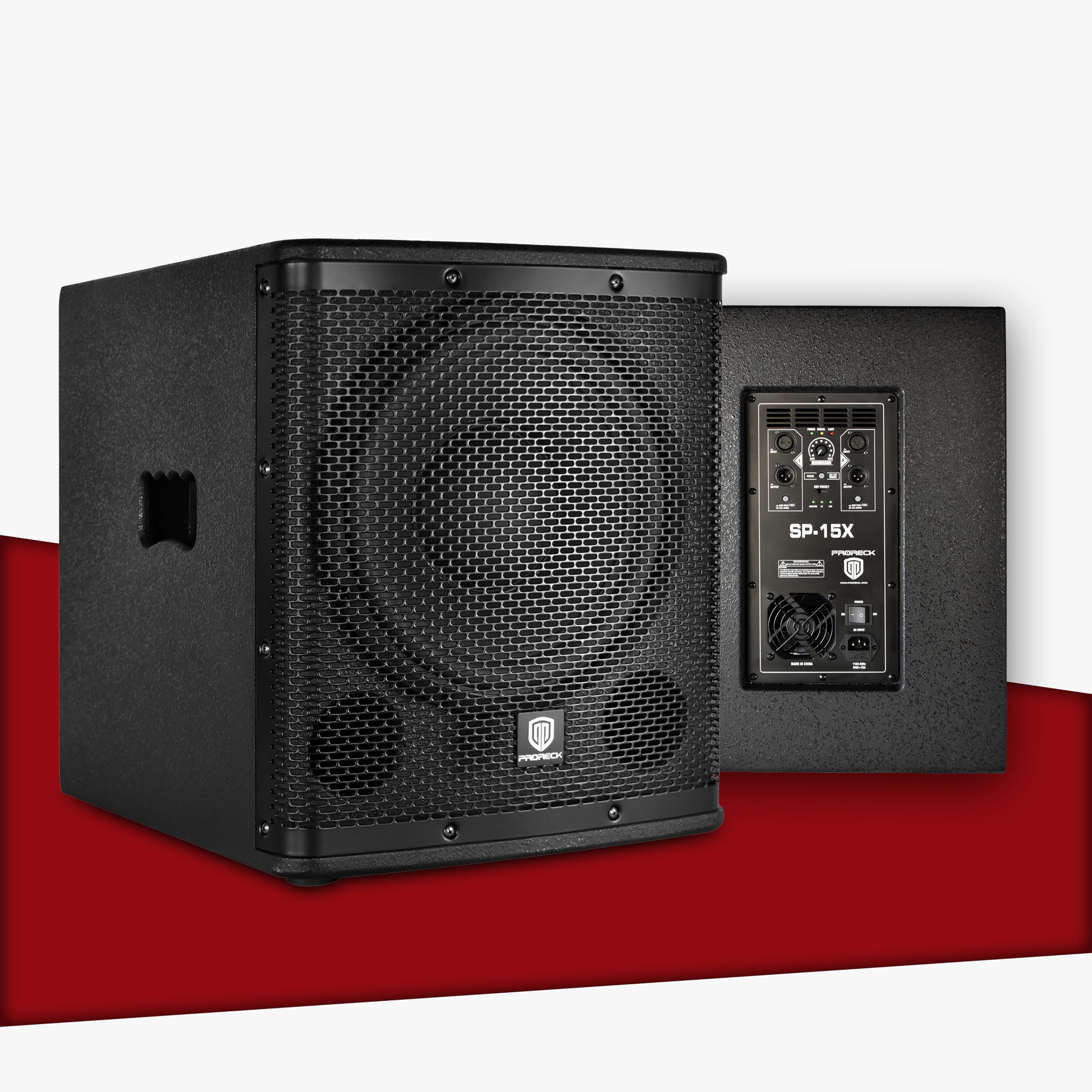 PRORECK SP-15X Aktiver PA-DJ-Subwoofer 15 Zoll 2000W PMPO mit Class-D-Verstärker, 3 DSP-Voreinstellungen (Monitor/Bassverstärkung), Schwarz für Hochzeiten/Partys/Konzerte/Kirchen (1 Subwoofer)