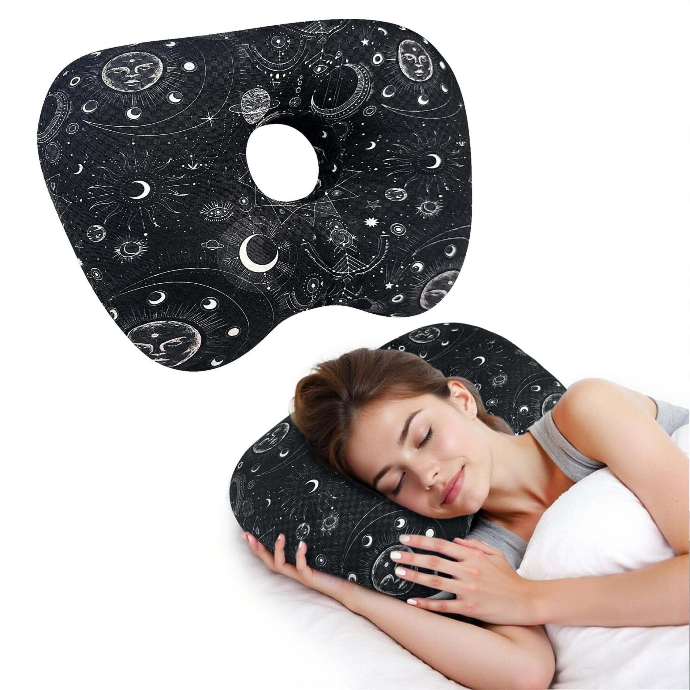 Neptuiby Ear Piercing Pillow, Side Sleeper Ear Pillow with Hole Washable Soft Pillows for Women Men, Black.