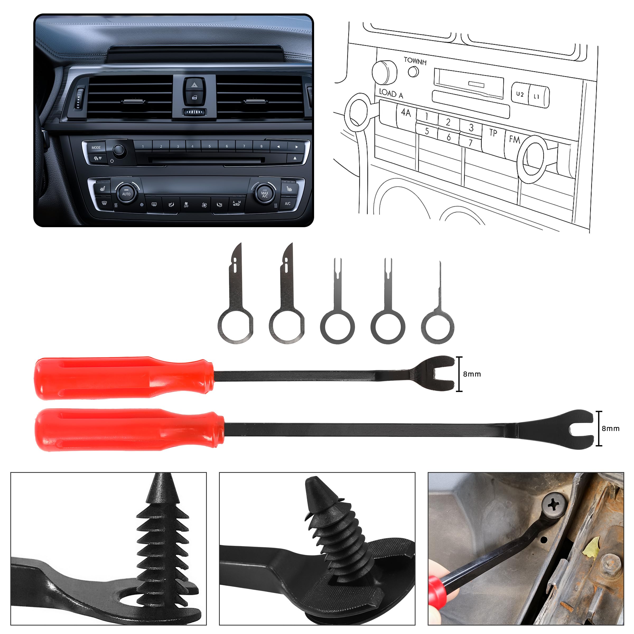 MUETKNYE Car Trim Removal Tool Set 19Pcs Panel Fastener Clips Removal Car Auto Clip Pliers Fastener Remover Set - Image 3