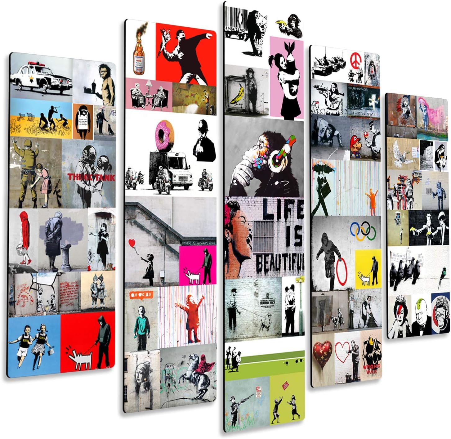 Giallobus - 5 Panneau multiple Art Board - Banksy - Collage de Banksy 2 - Bois MDF - 140x100
