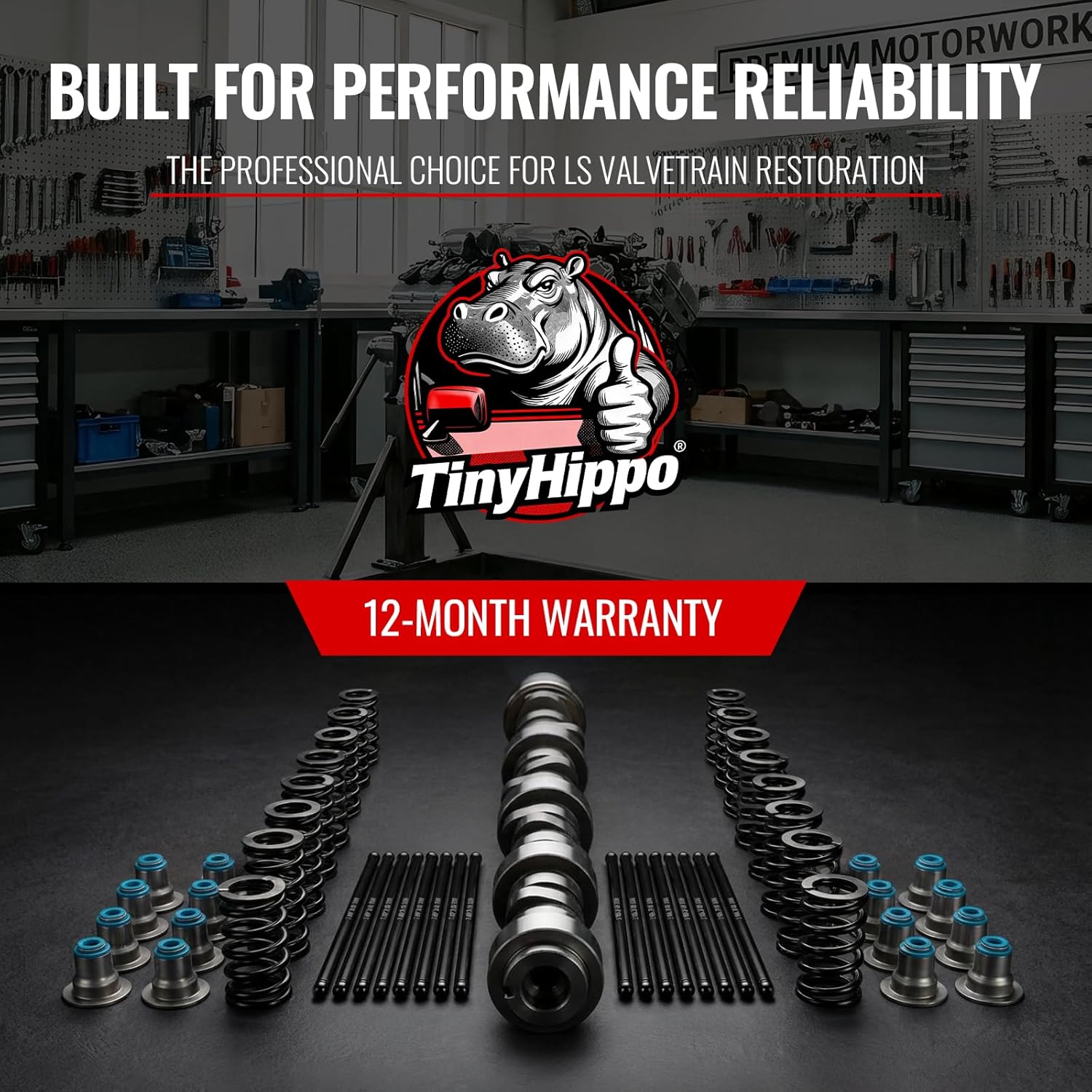 TinyHippo Professional Series Valvetrain Camshaft Kit for GM LS V8 Gen 3 4 Engines - Fits 4.8L, 5.3L, 6.0L, 6.2L (3-Bolt Design, .595" Lift, Includes 1218 Beehive Springs & Chromoly Pushrods)