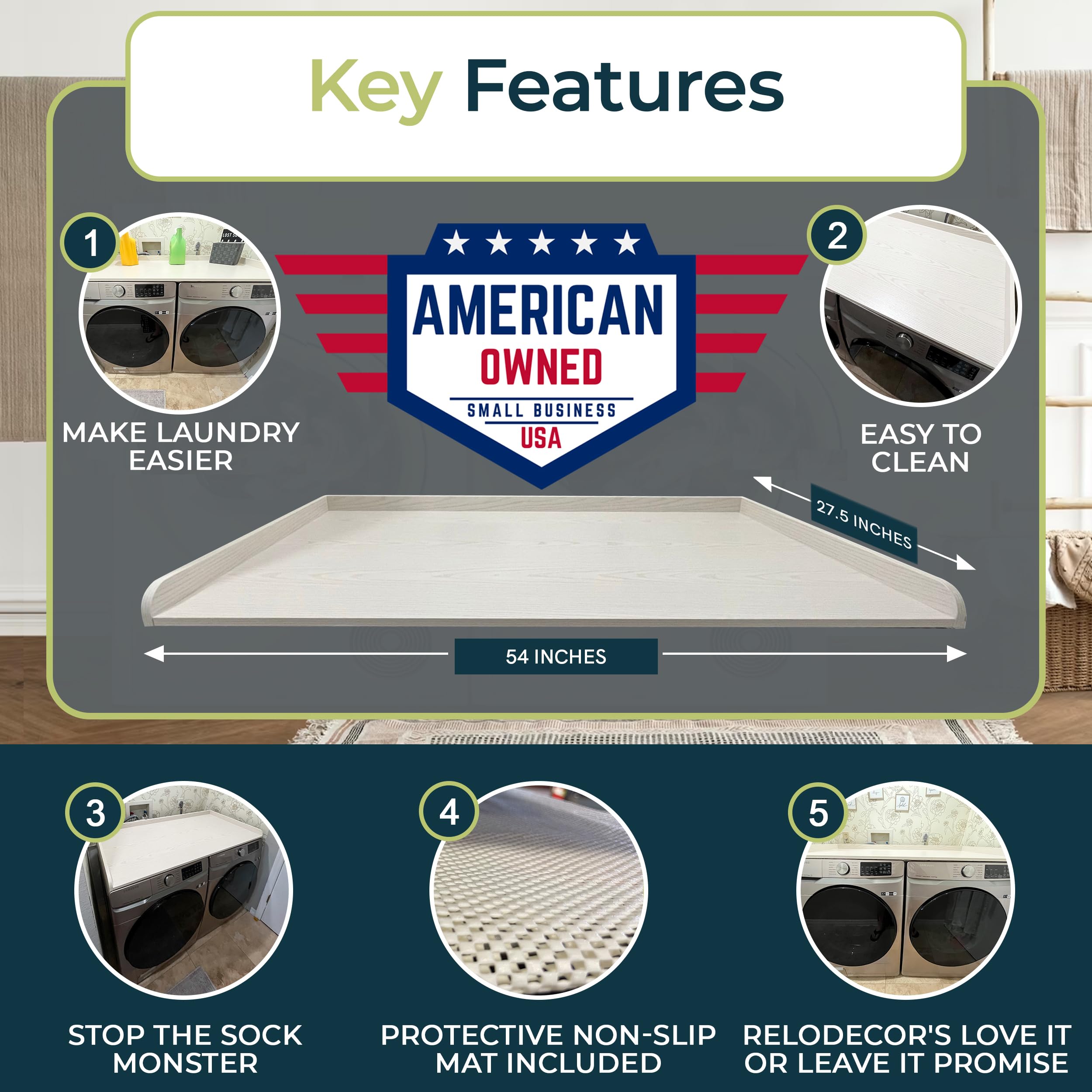 Washer and Dryer Countertop with NonSlip Mat Laundry Countertop