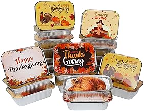 MorTime 40 Pcs Thanksgiving Foil Pans with Lids, Disposable Foil Food Containers with Harvest Themed Cardboard Covers, Alu...
