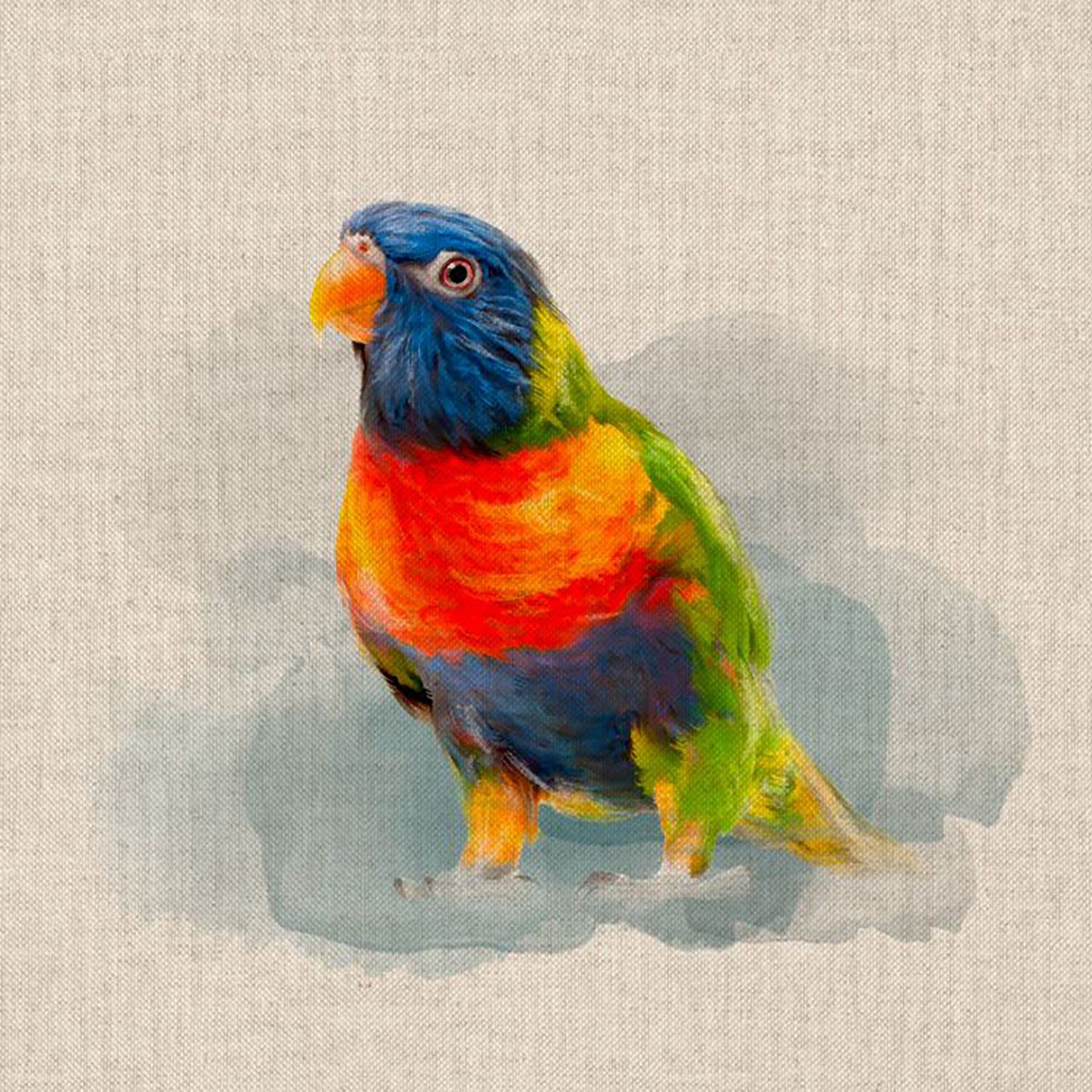 Watercolour Animals Digital Print Design Cotton Rich Linen Look Fabric for Bunting Blinds Craft Quilting Patchwork & Upholstery | Sold Per Panel (Rainbow Parrot)