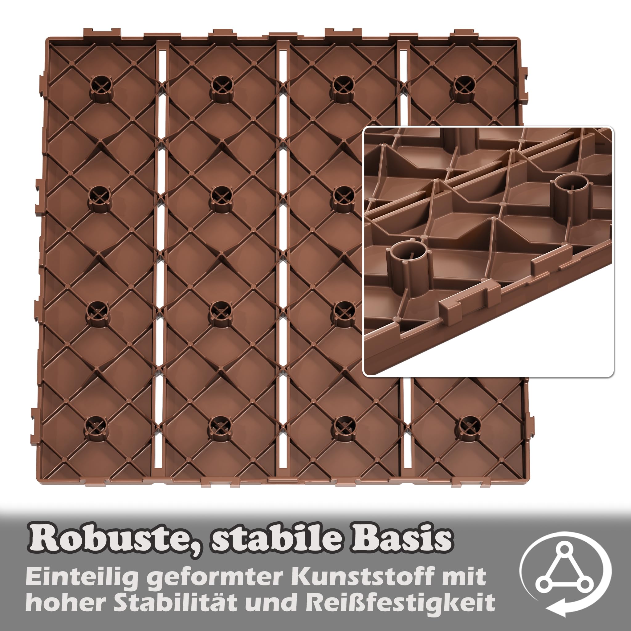 LZQ Lot de 22 dalles de terrasse en plastique polyéthylène - 30 x 30 cm = 2 m² - Aspect bois - Revêtement de sol pour balcon et jardin - Plaques résistantes aux intempéries avec fonction de drainage -