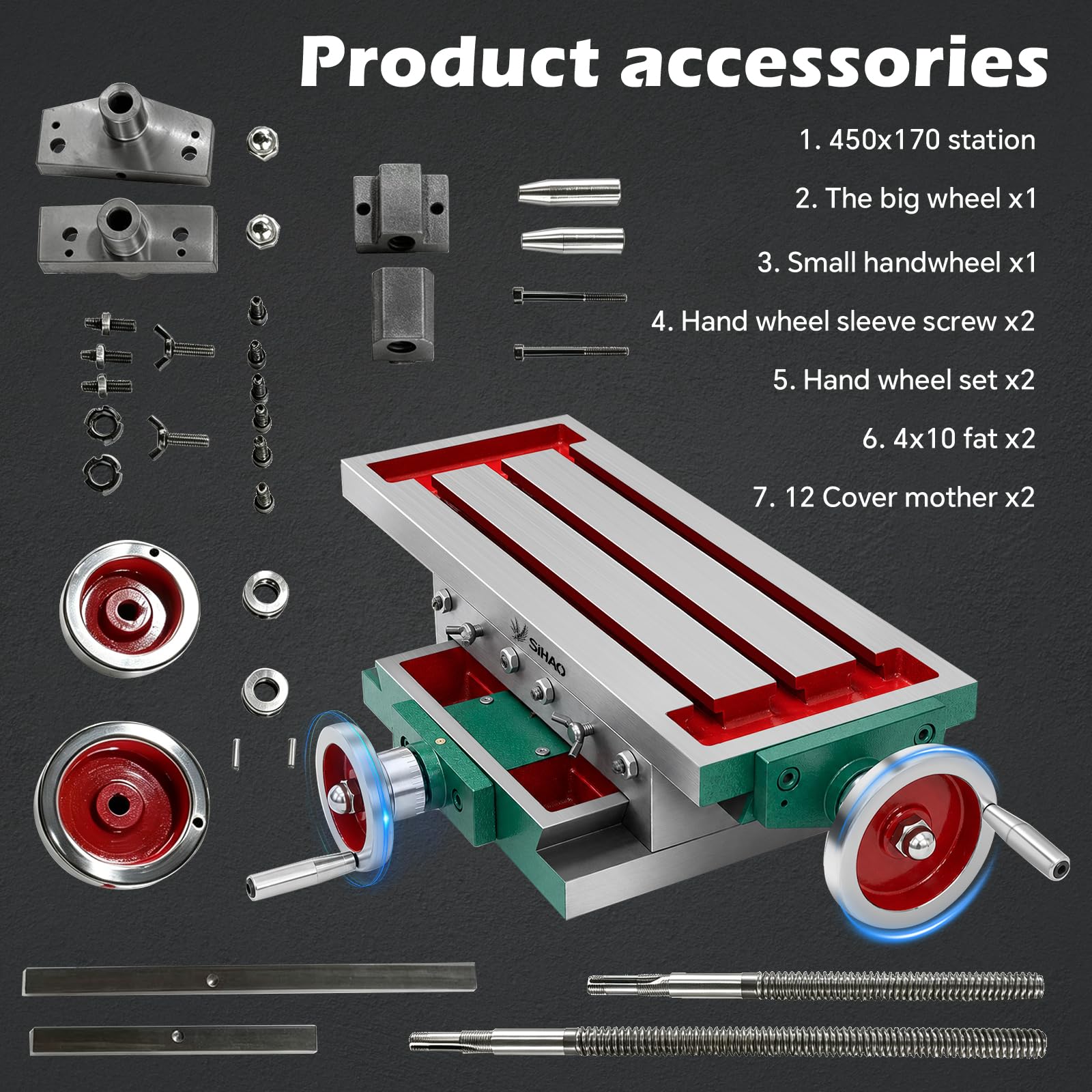 Carro transversal de precisión de 2 ejes de 450 x 170 mm – 4 vías de movimiento (X/Y) banco de fresado para taladros y CNC, dispositivo de posicionamiento de alta resistencia con ruedas manuales y