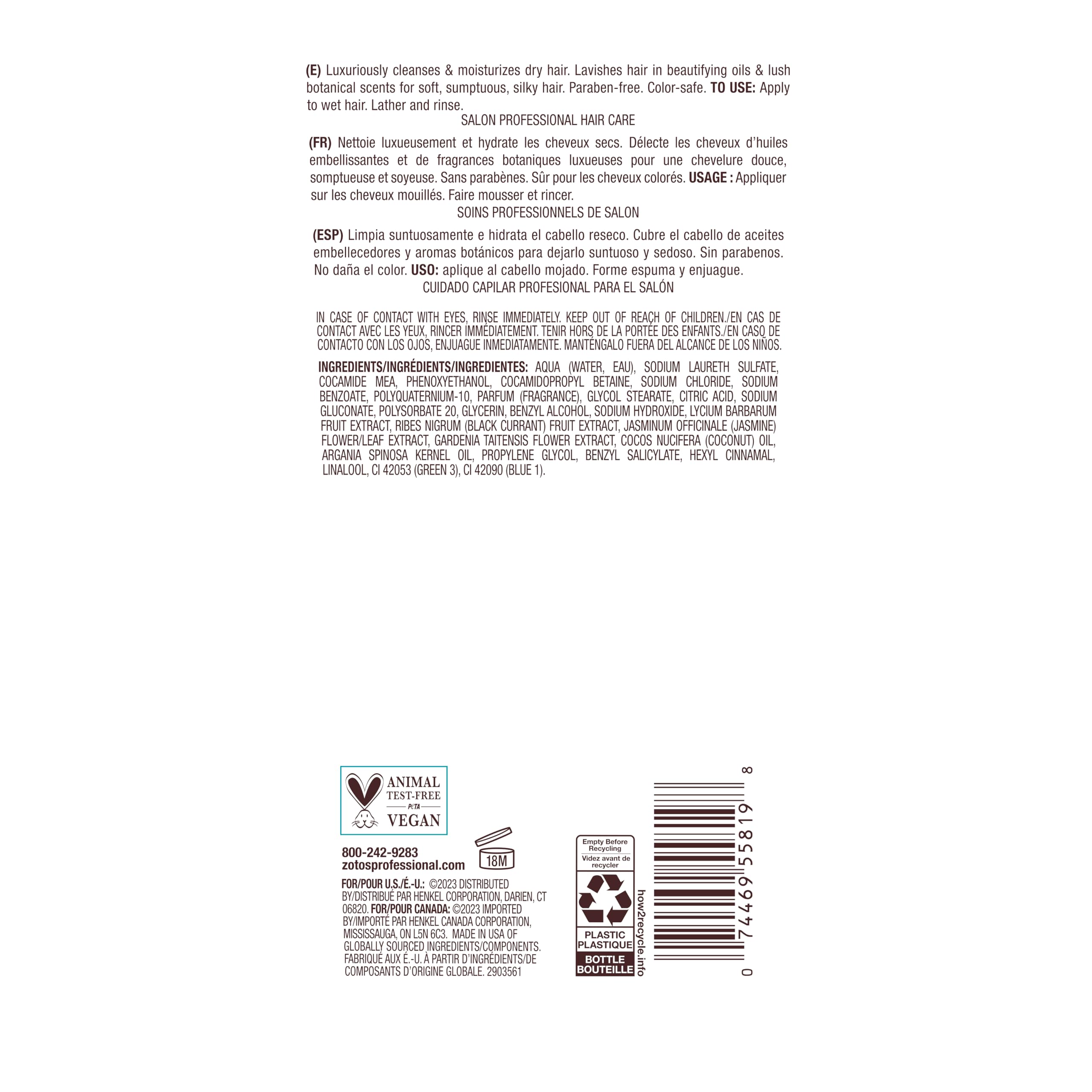 Bain de Terre Jasmine Moisturizing Shampoo, Luxurious Hydration for Dry Hair with Argan & Monoi Oils, Paraben-Free, Color-Safe, Vegan
