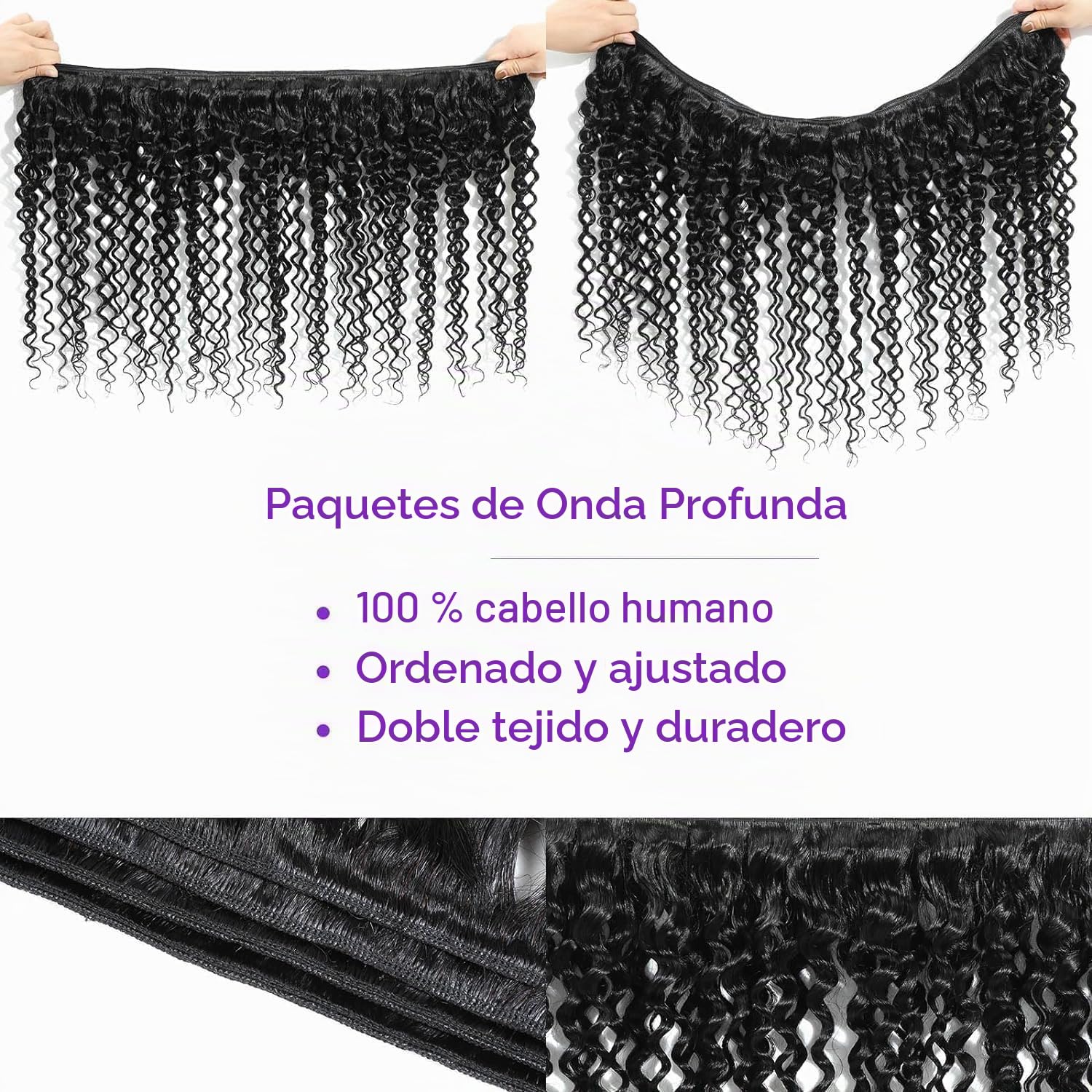 Extensiones de Cabello Humano Rizado 24 24 24Inch Deep Wave Human Hair Bundles Pelo de Cabello Brasileño Rizado Natural 3 paquetes 70g/pc Total 210g