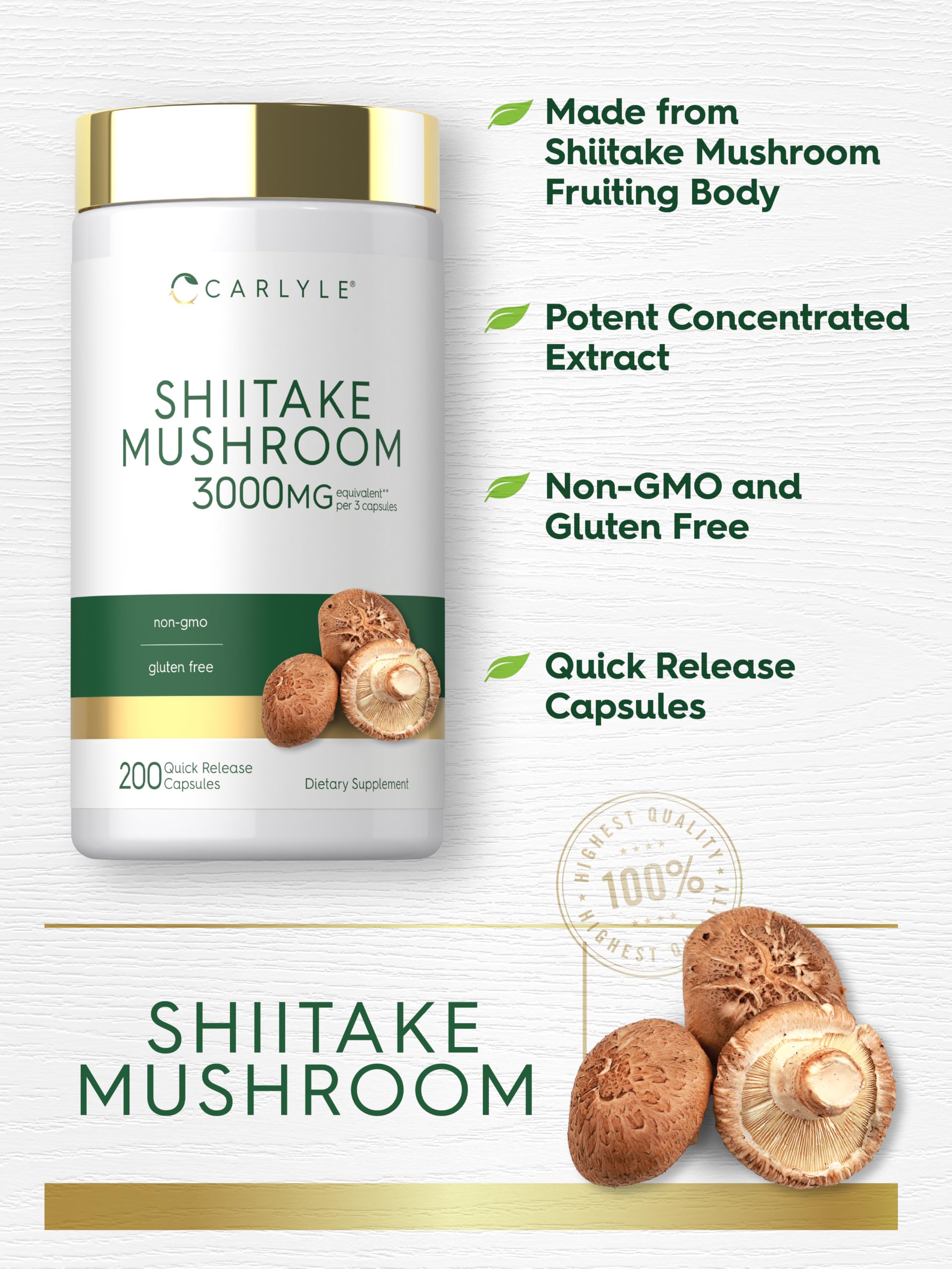 Carlyle Shiitake Mushroom Extract | 200 Capsules | Non-GMO, Gluten Free — Amazon image 4