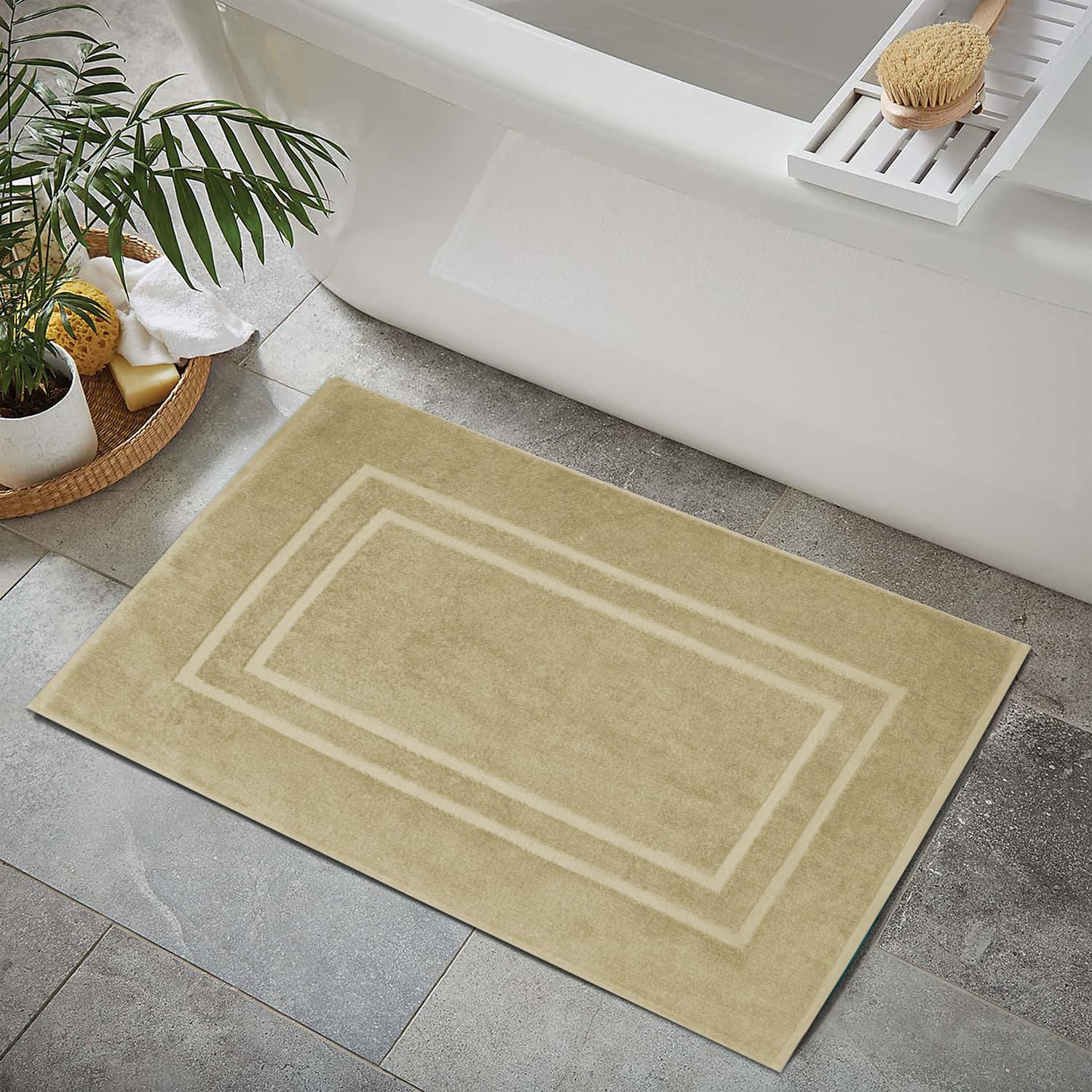Feather & Stitch - Tappeto da bagno in lino, 2 pezzi, 100% cotone, ultra morbido, per doccia, camera da letto, soggiorno, cucina, assorbenti d'acqua, asciugatura rapida e spessi tappetini