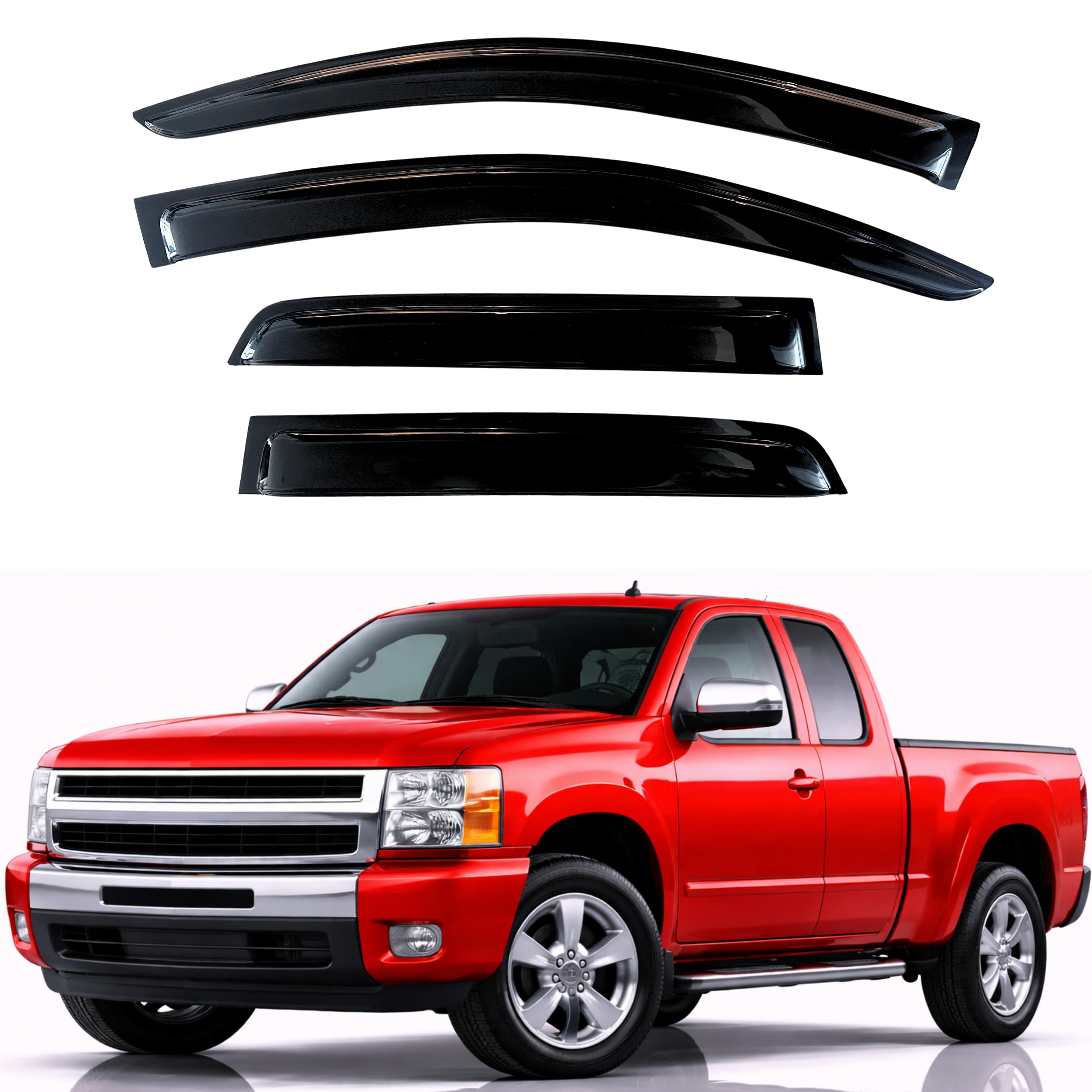 KPY Rain Guards for 2007-2013 Chevrolet Silverado/GMC Sierra 1500 Extended Cab, Out-Channel Window Visor Vent Deflector, Truck Accessories 2007-2014 Chevy Silverado/Sierra 2500HD 3500HD (Extended Cab)
