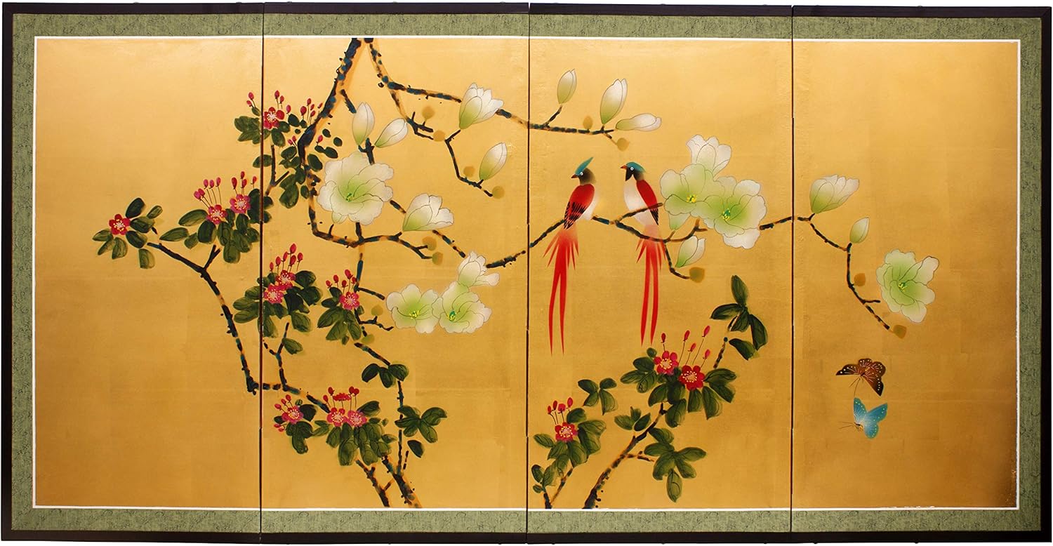 Red Lantern Love Birds on Traditional Gold Leaf
