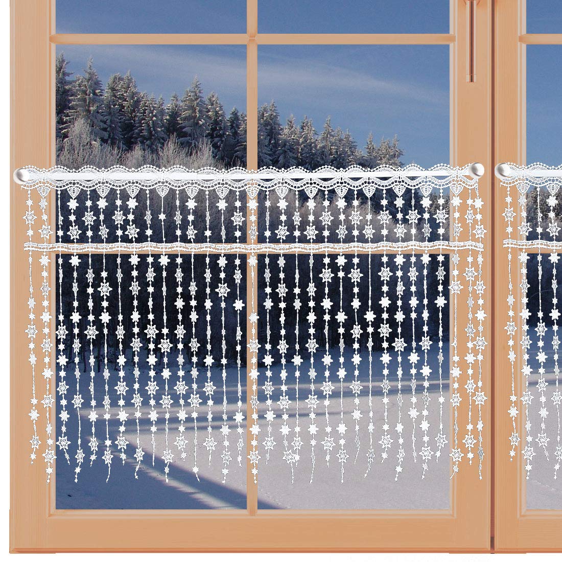 Wintergardine Schneesternchen Fadengardine mit Sternen Scheibengardine Echte Plauener Spitze