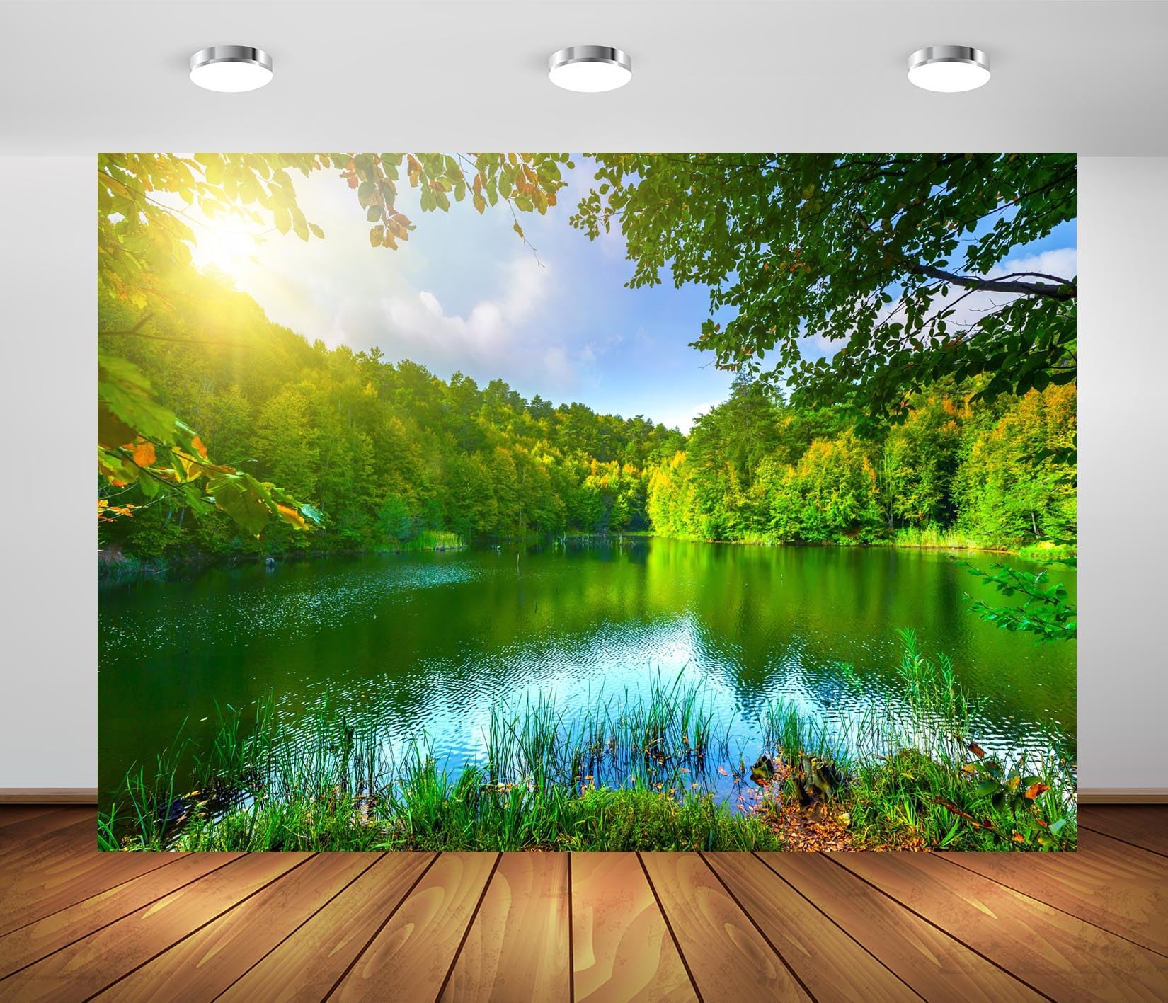Sfondo Fotografico CORFOTO 3.5x2.5m – Lago Con Cigni E Natura – Tessuto Poliestere Stampato Per Feste, Matrimoni E Decorazione - 2