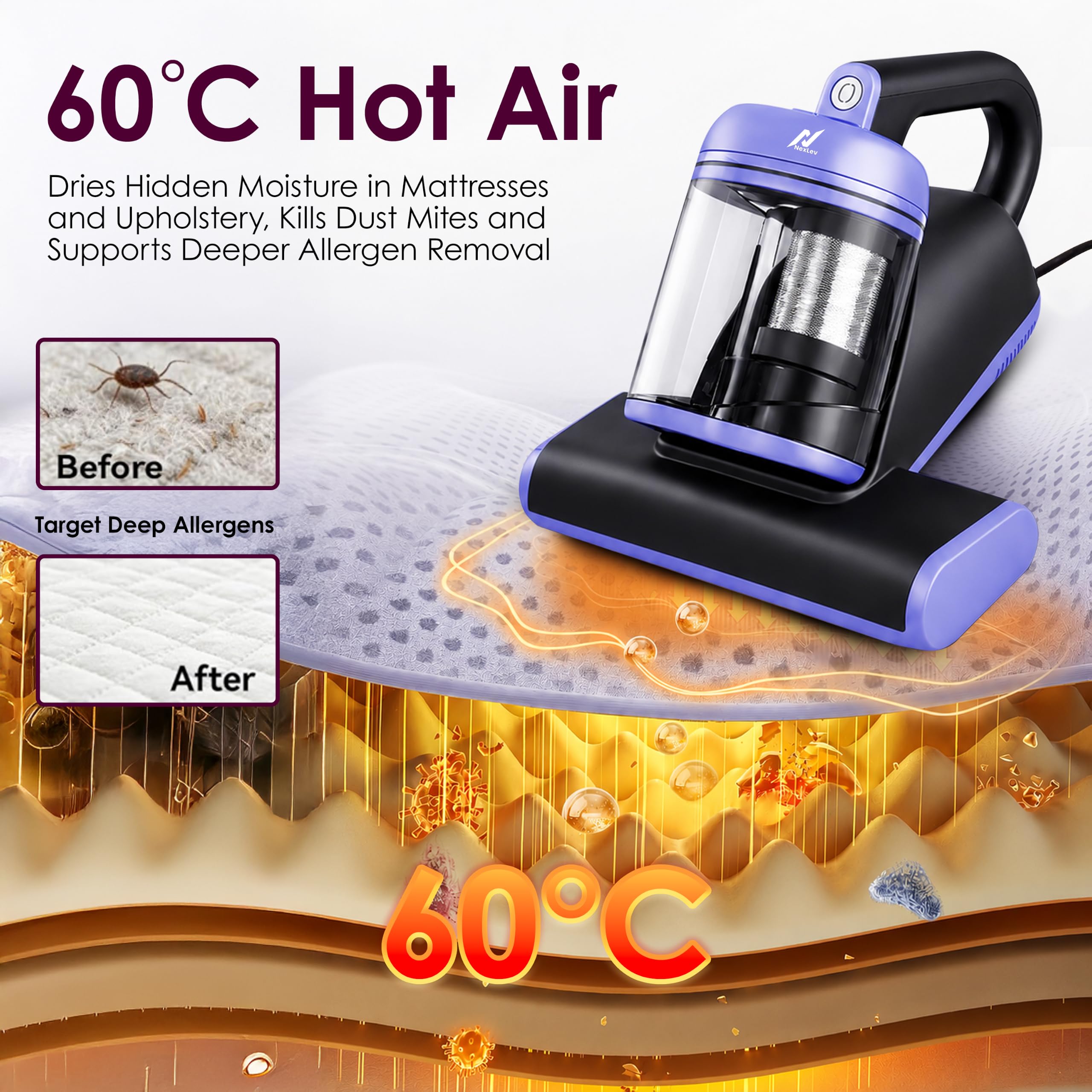 nexlev Dust Mite Vacuum - Powerful Sofa & Mattress Cleaner -3