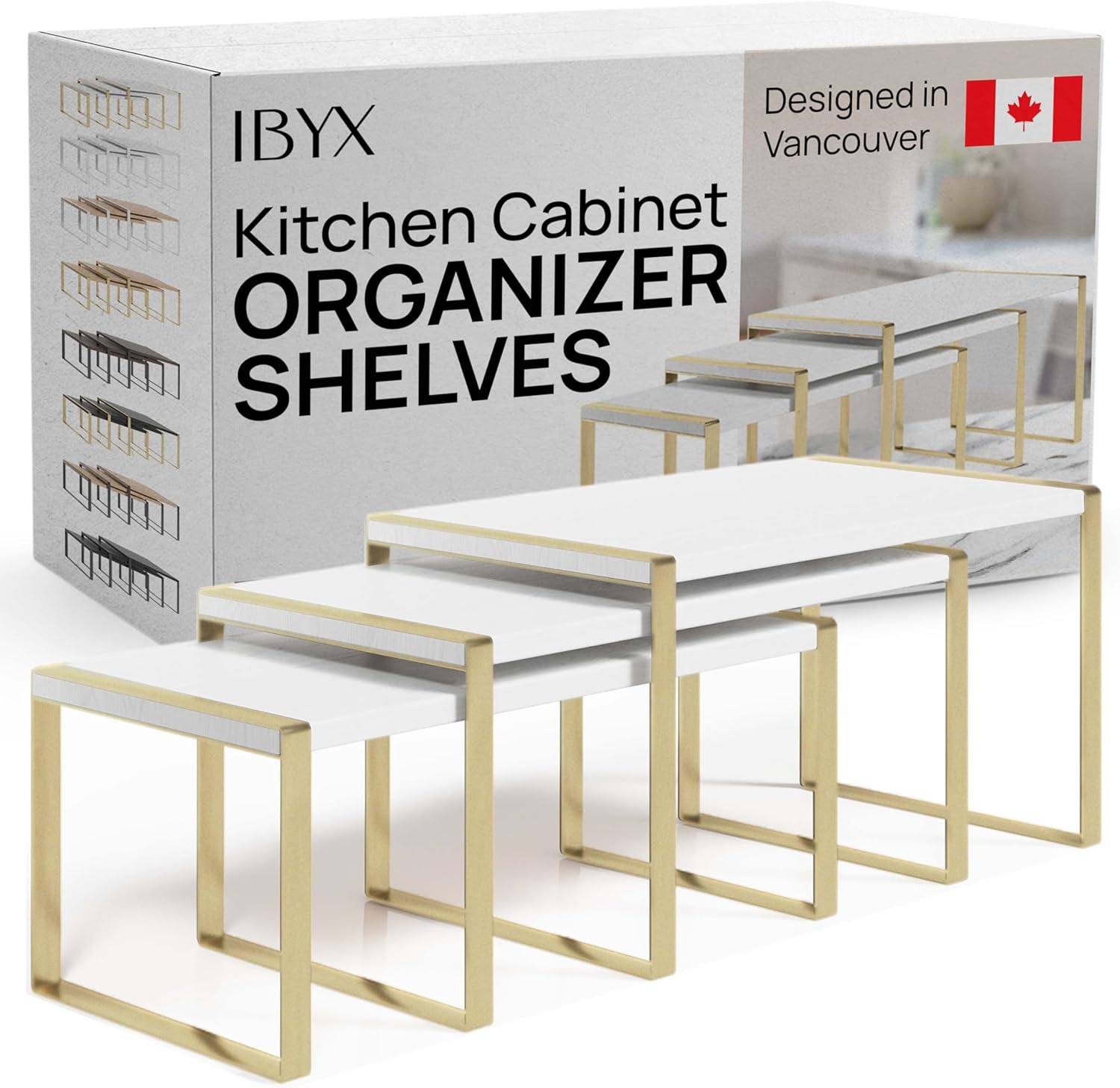 Ibyx プレミアムキッチンキャビネットオーガナイザーシェルフ - キッチンカウンターシェルフ3個セット - キャビネット用積み重ね