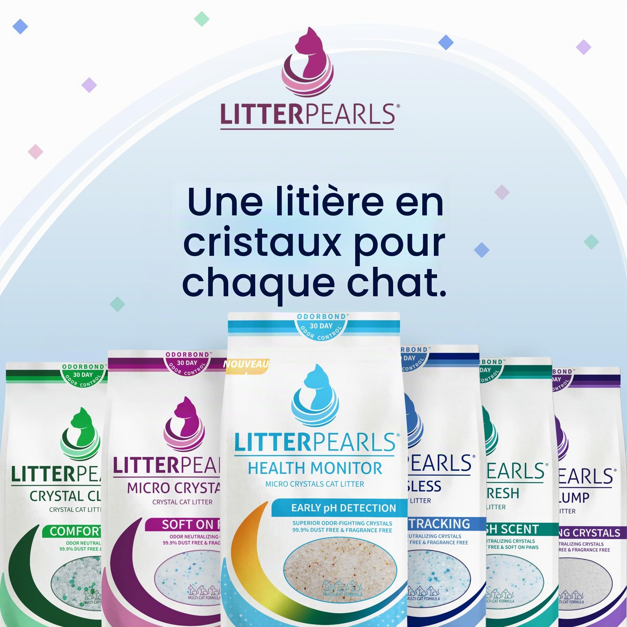Litter Pearls Micro Fresh 10609 Litière pour Chat en Cristal Non agglomérante avec odorbond, 3,2 kg, Cristaux Blancs, Transparents et Bleus
