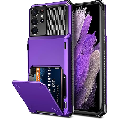 Vofolen for Galaxy S21 Ultra Case Wallet 4-Card Flip Cover Credit Card Holder Slot Back Pocket Dual Layer Protective Hybrid Hard Shell Bumper Armor Case for Samsung S21 Ultra 6.8 Purple