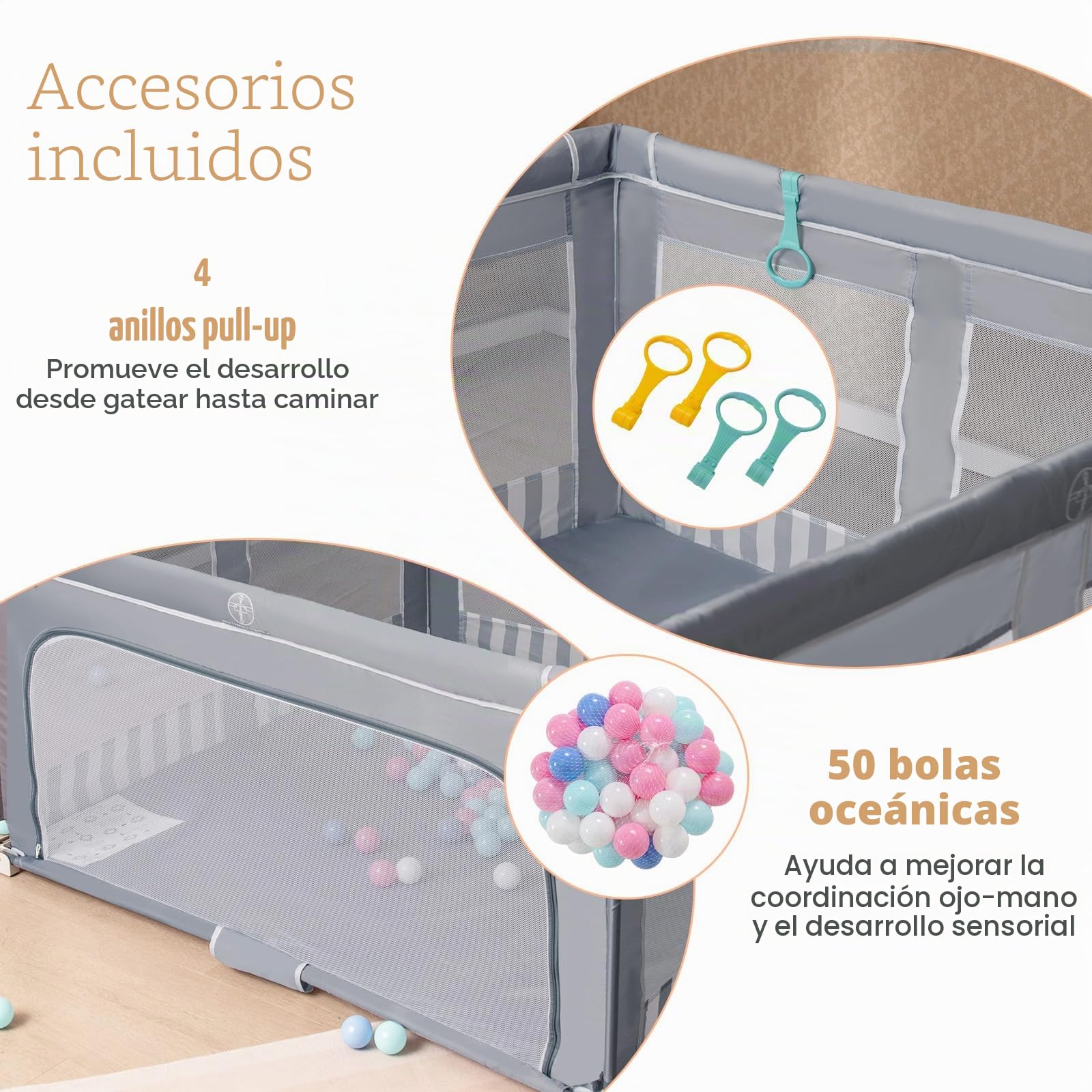 LIFEZEAL Parque Infantil Plegable para Bebés 150cm, Área de Juego Segura con Tela Oxford y Malla Transpirable, Parque de Actividades Portátil con Bolsa de Transporte para Niños de 0 a 3 Años (Azul)