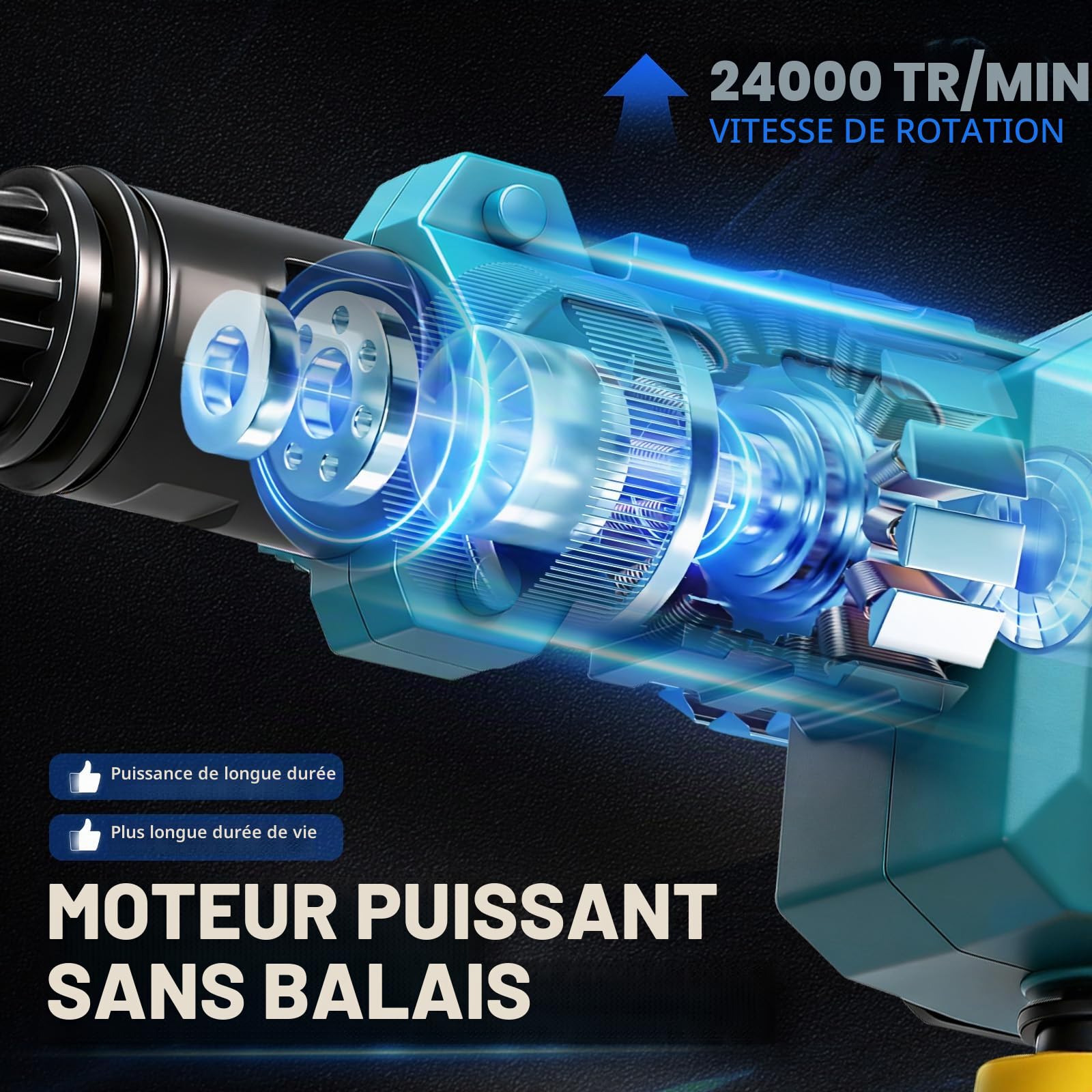 Nettoyeur à Haute Pression pour Voiture, 80 Bar sans Fil Pistolet Haute Pression Réglable 6-en-1 Buse, Trois Niveaux de Réglage de Lavage de Maison, Pelouse, Salon de Jardin, Clôture (Deux Piles)