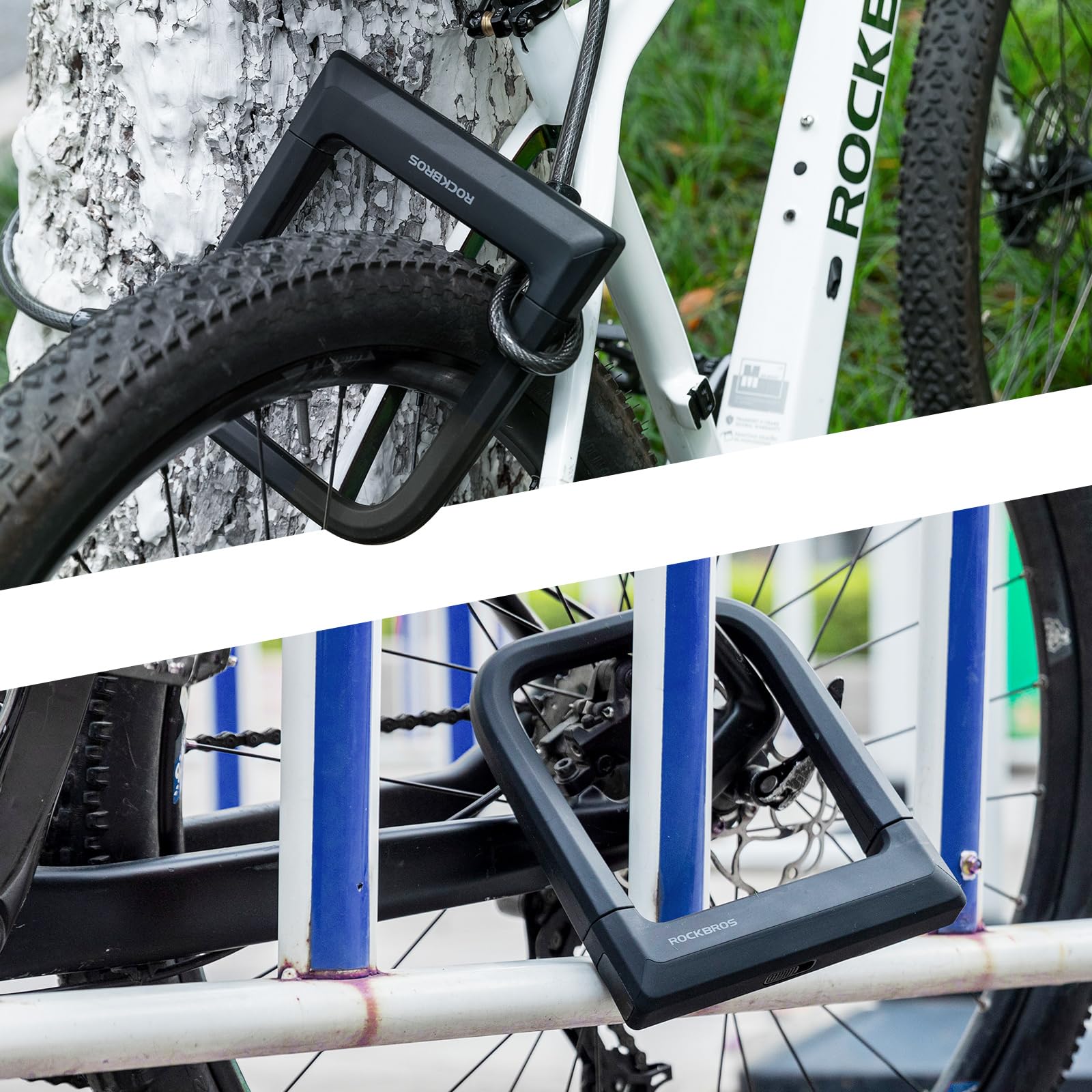 ROCKBROS Lucchetto a U per Bici, Lucchetto per Bicicletta, Lucchetto ad Alta Resistenza, Blocco a U Antifurto, Adatto per Bici, Moto, E-bike, MTB