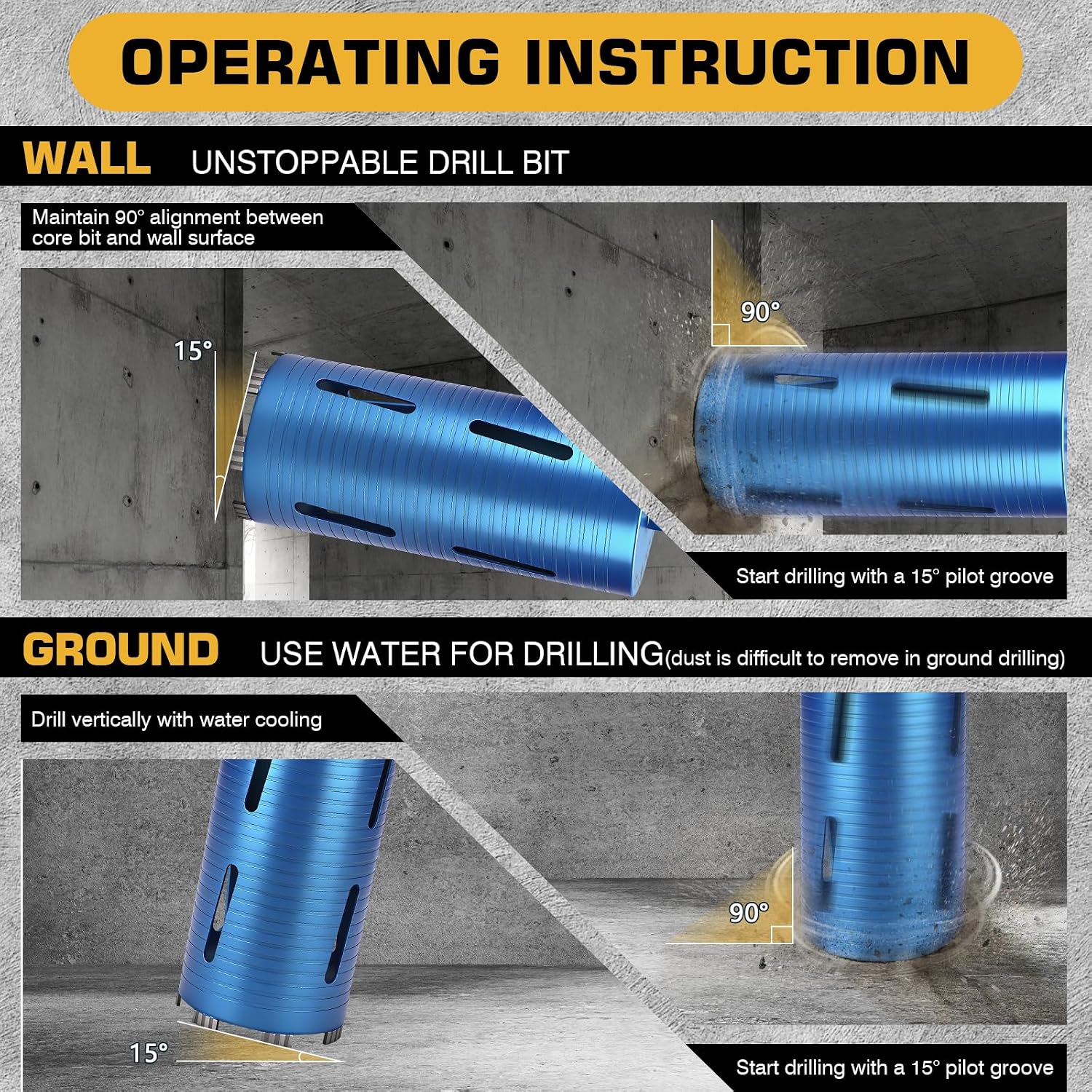 Diamond Core Drill Bit 1" Diameter, 11" Drilling Depth, 45% Cobalt HRC 70 Dry Concrete Drill Bit, 5/8"-11 Thread, Laser Welded Core Bits with SDS Plus and Hex Adapter for Concrete, Masonry, Brick