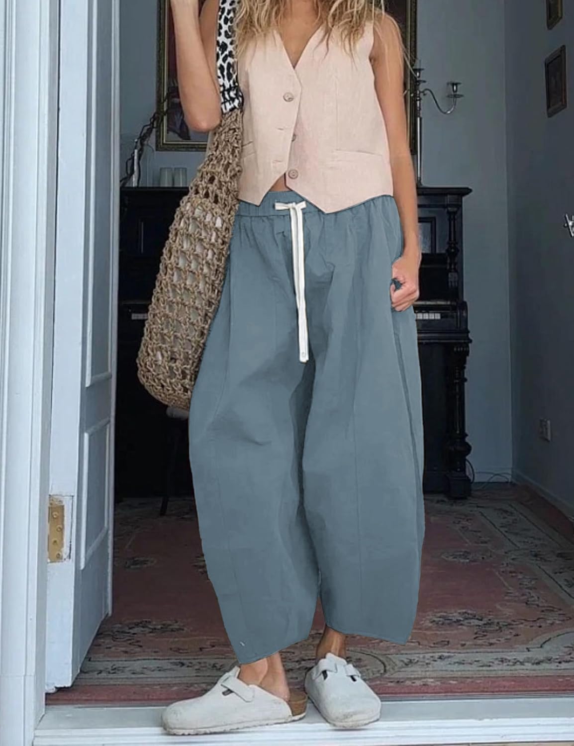 Xiaoxuemeng Barrel Jeans Women Cropped Cotton Wide Leg Pants High Waisted Denim Pants with Pockets - Image 7