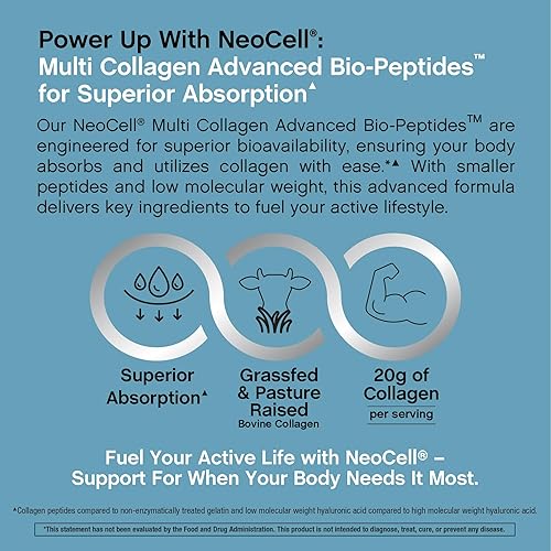 Miniatura 6 de NeoCell Polvo de biopéptidos multicolágeno | 10 onzas | Avanzado con ácido hialurónico y vitamina C | 10 súper tipos de colágeno | Absorción