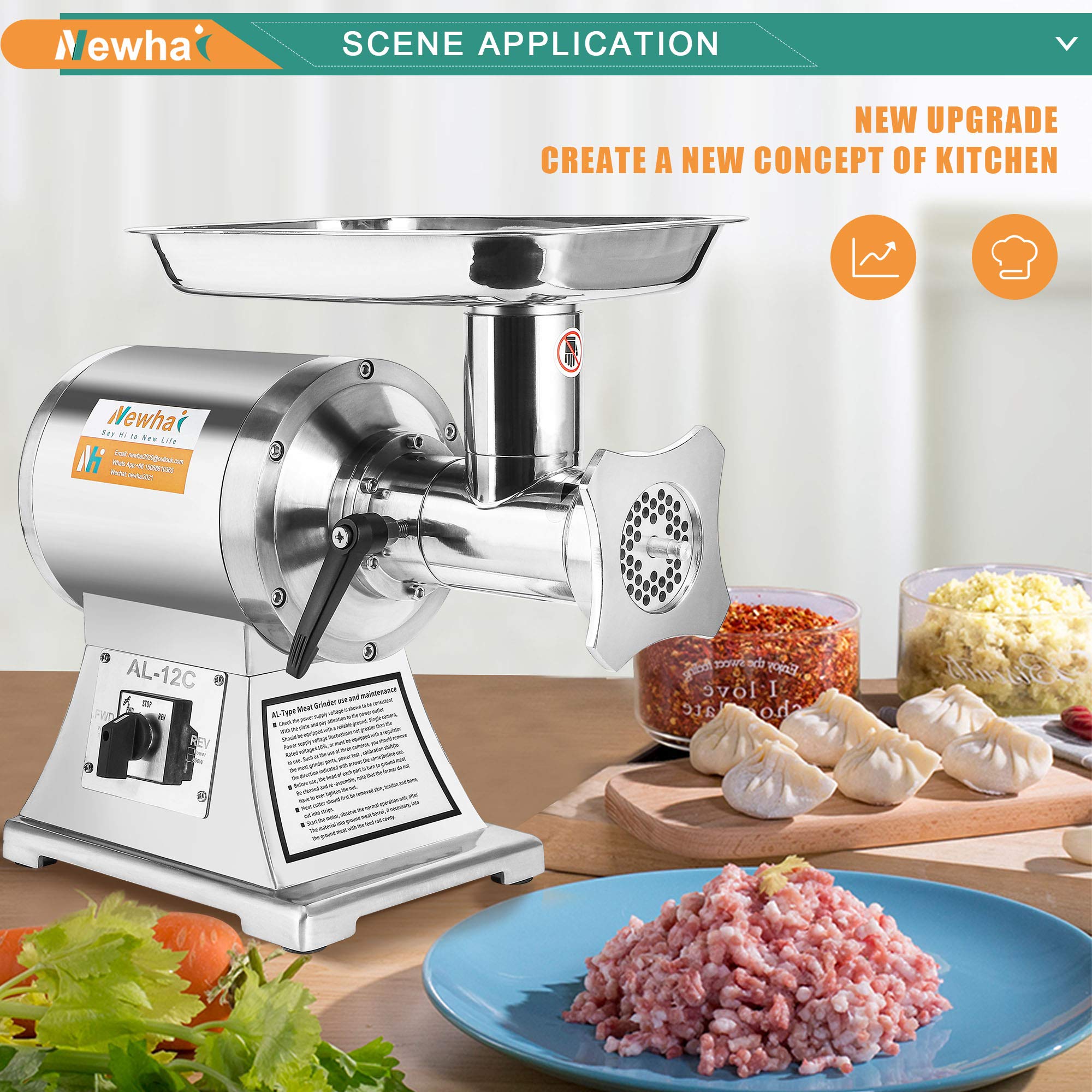 Picadora de carne comercial de 650 W, máquina de moler de carne eléctrica, picadora de carne industrial resistente, relleno de salchichas, platos de 0.236 in/0.315 in, tubos de relleno para 7