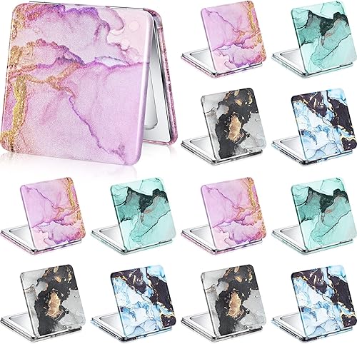 Cindeer 20 piezas de espejo compacto a granel, espejo de maquillaje cuadrado pequeño, espejo de mano portátil de viaje de doble cara con 2 aumentos