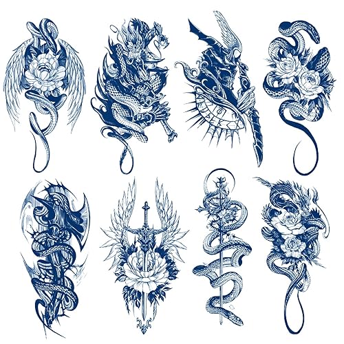 Tatuajes semipermanentes realistas de alas de serpiente, 8 hojas, tatuajes temporales de alta calidad, 100% a base de plantas, calcomanías de