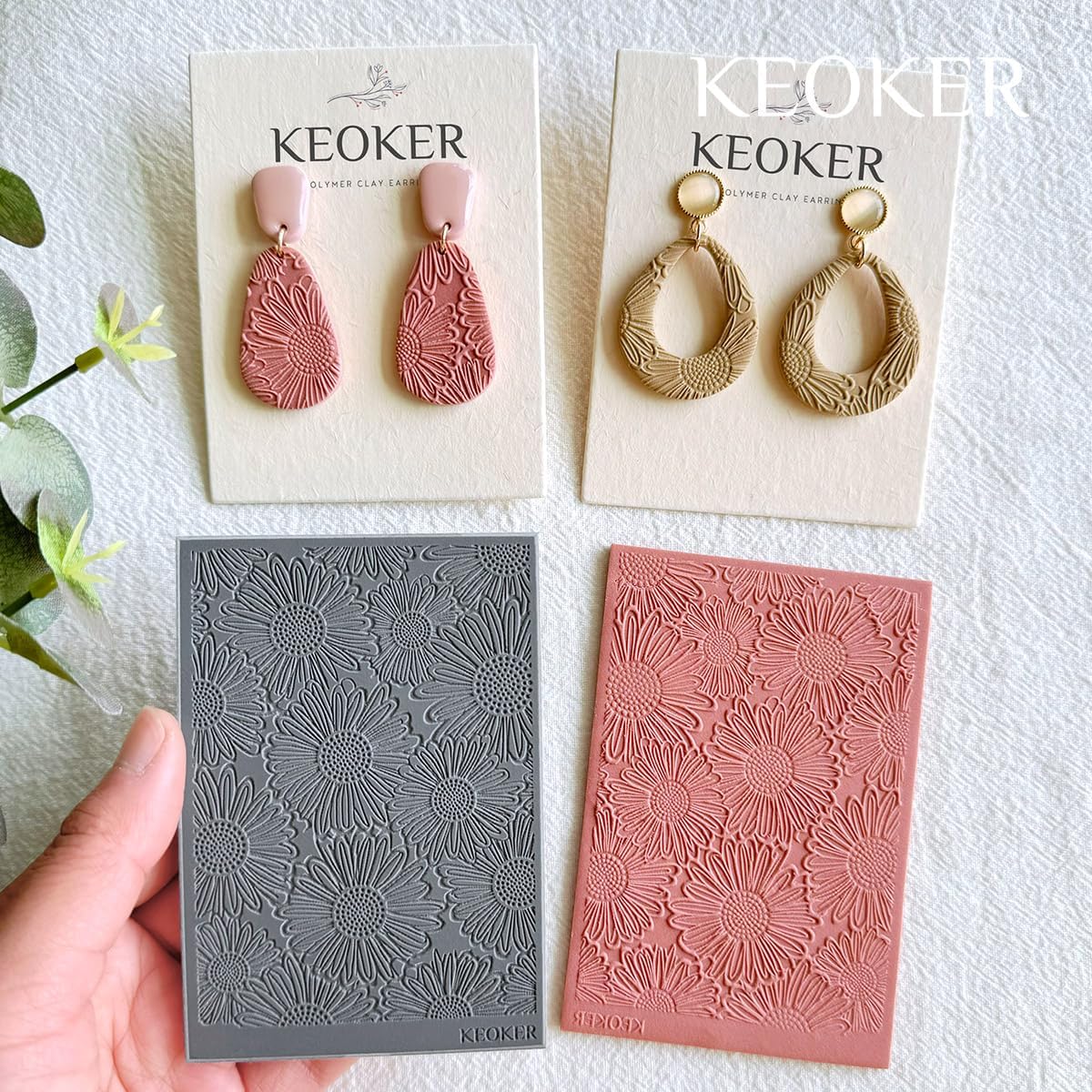 KEOKER Polymer Clay Texture Sheets, Clay Texture Mat for Making Earrings Jewerly, Polymer Clay Earrings Tools (A+B+C)