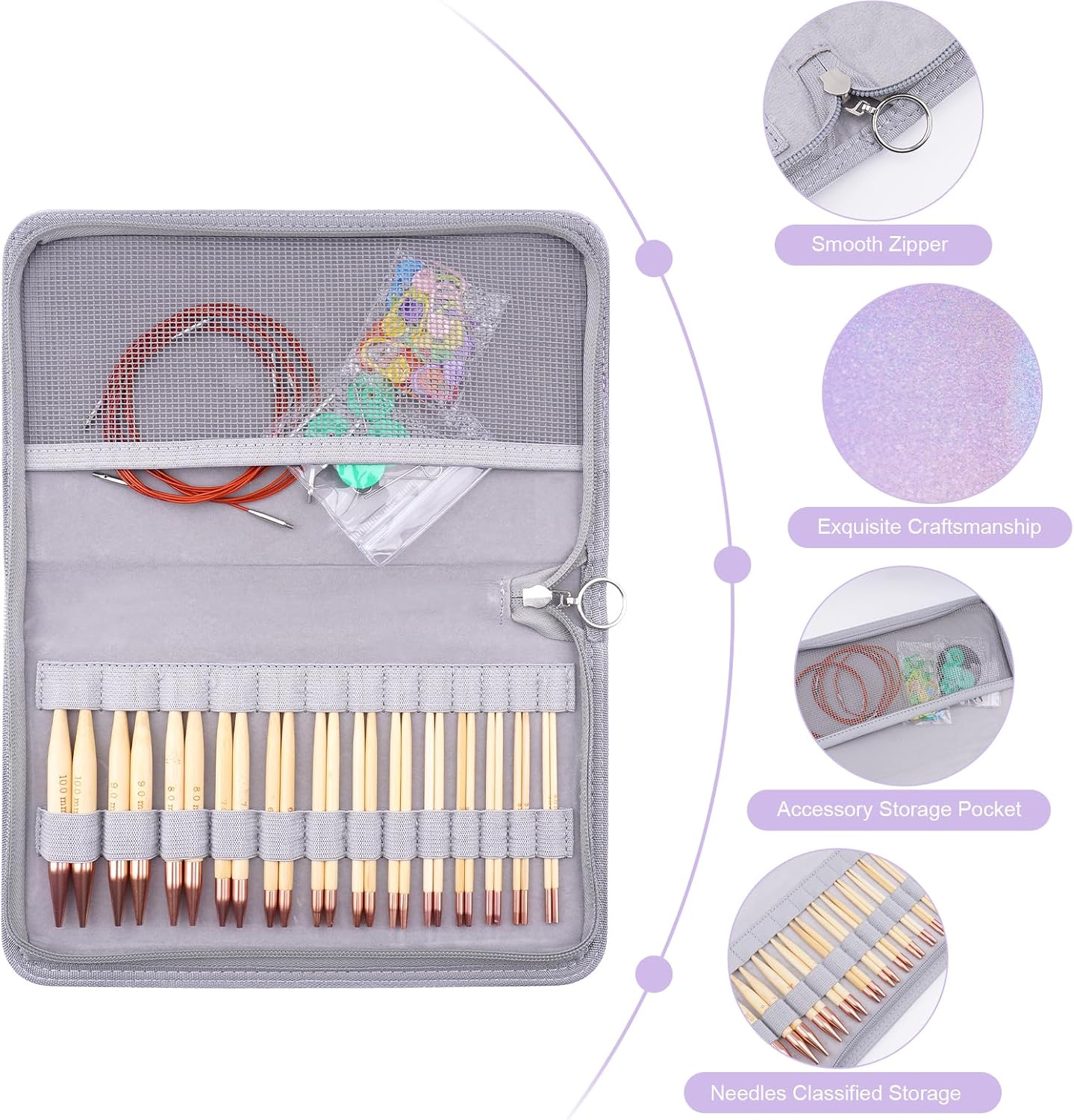 Hobekoee Bamboo Interchangeable Circular Knitting Needles Set 13 Pairs Interchangeable Knitting Needles 3.0mm~10.0mm