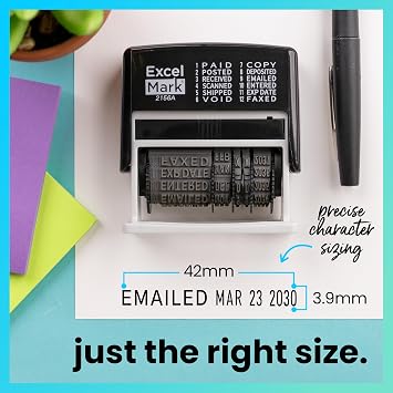 ExcelMark 12 Phrase Self-Inking Date Stamp - Black Ink