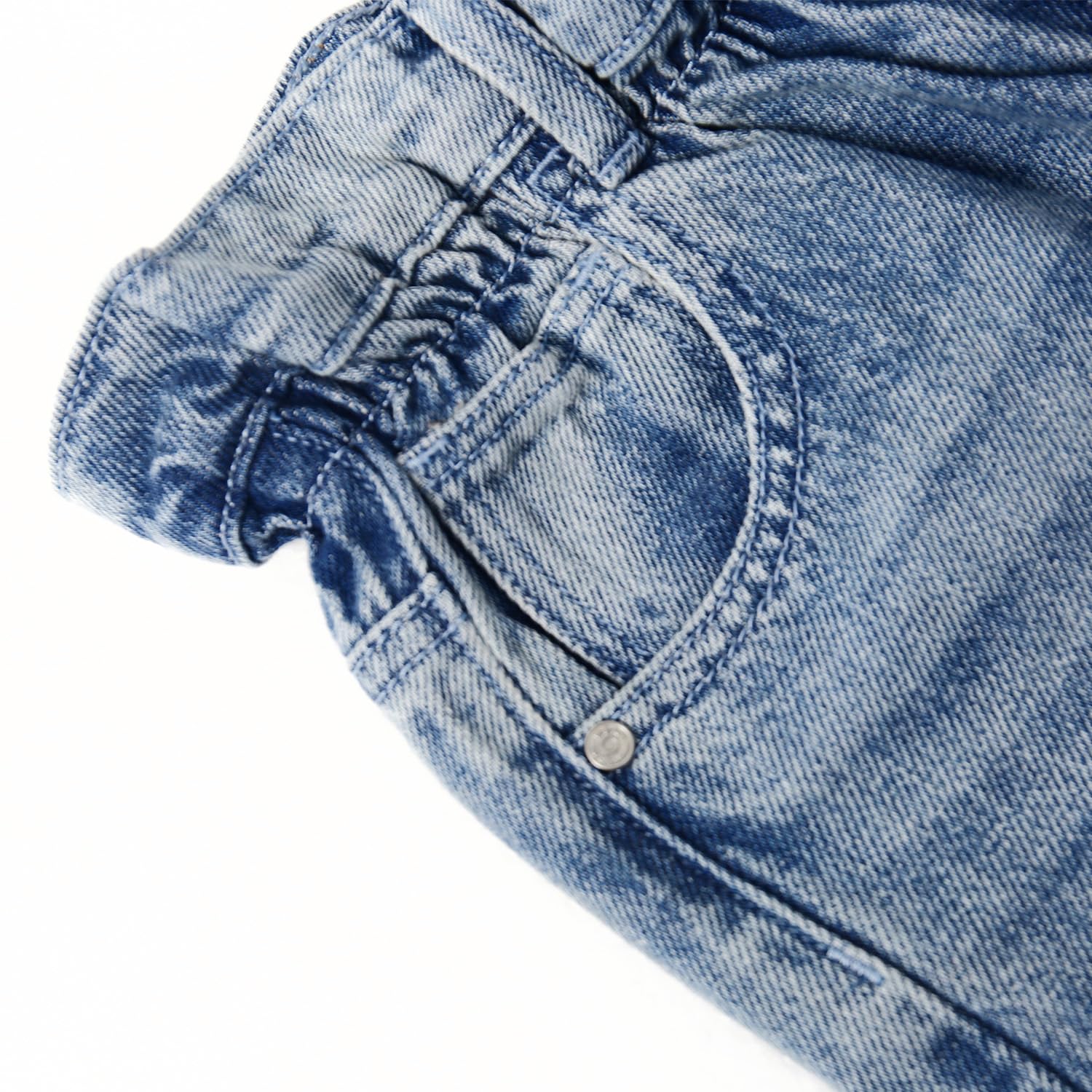 KIDSCOOL SPACE Jeans a gamba larga per ragazze, pantaloni in denim con elastico in vita a fiore di loto increspato
