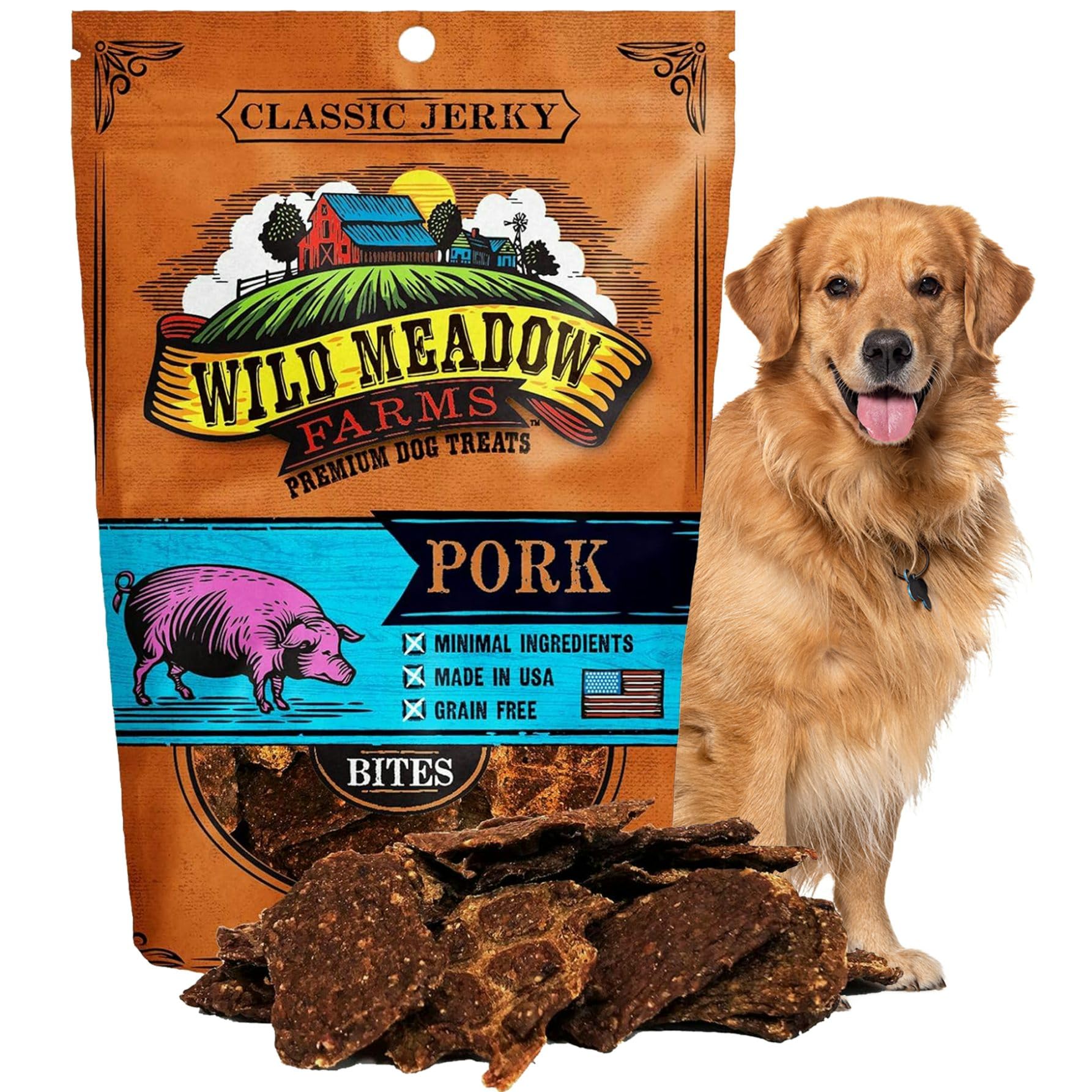 Classic Pork Bites, Soft Jerky Treats for Dogs, Grain-Free & All-Natural, Ideal for Training, Portioning, and High-Value Rewards for All Breeds & Ages - 3.5 Ounce Pouch