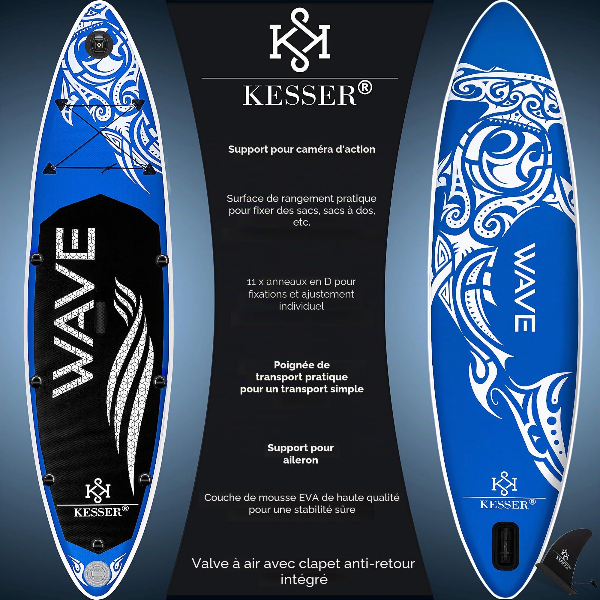 KESSER® Set Sup Board Gonflable Stand Up Paddle Board Premium Surfboard Sports Aquatiques | 6 Pouces d'épaisseur | Accessoires complets | 130kg