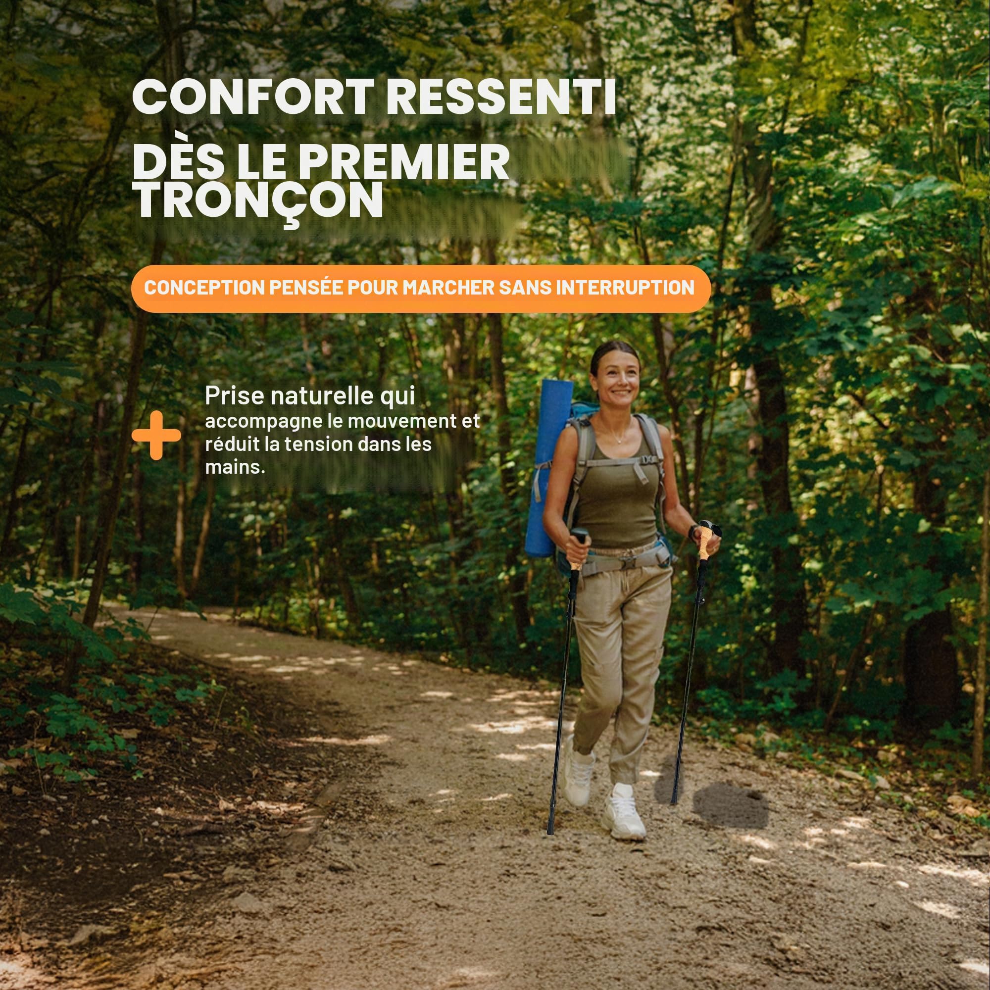 Bâtons de trekking pliables, 2 bâtons de randonnée, aluminium 7075, légers, réglables de 120 à 135 cm, manche en liège, 4 paires de butées, ajustement rapide, montagne, marche nordique, trail, course