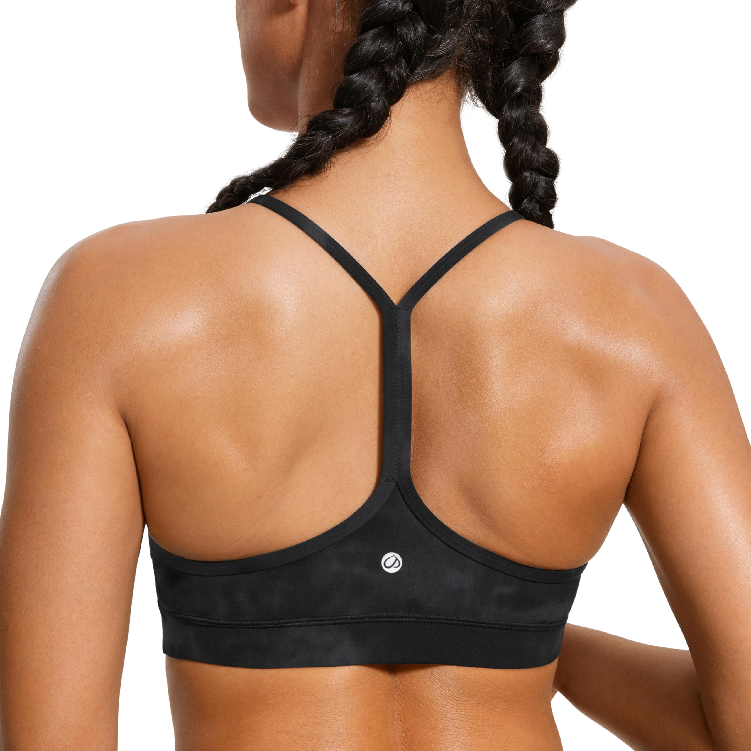 CRZ YOGA Women's Butterluxe Padded Sports Bra - Low Impact Y Back Strappy Bra Racerback Spaghetti Straps Gym Yoga Bras Black Tie Dye Flowers XL
