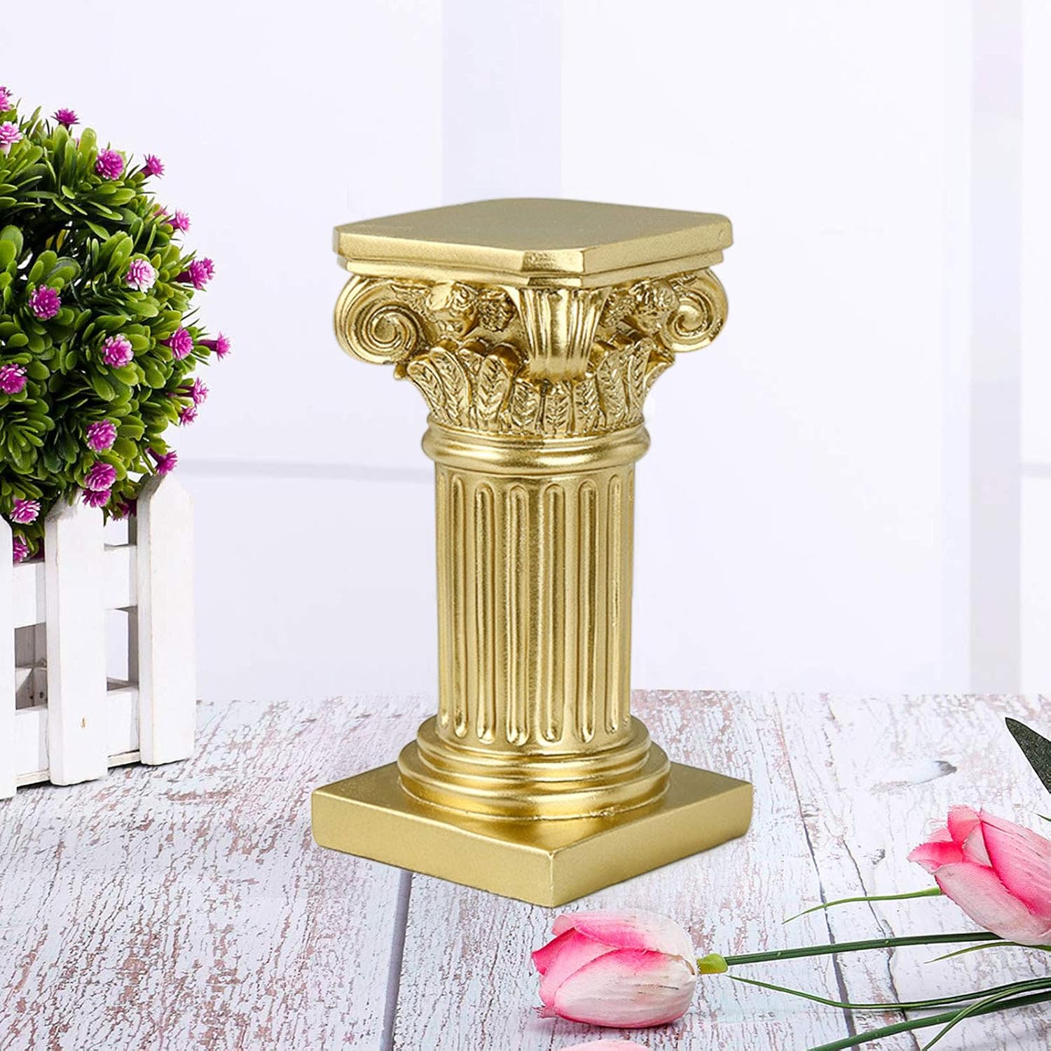 Disumos Roman Pillar Greek Column Resin Figurine Base Wedding Table Decorations 3.9x3.9x7.5in (Gold)