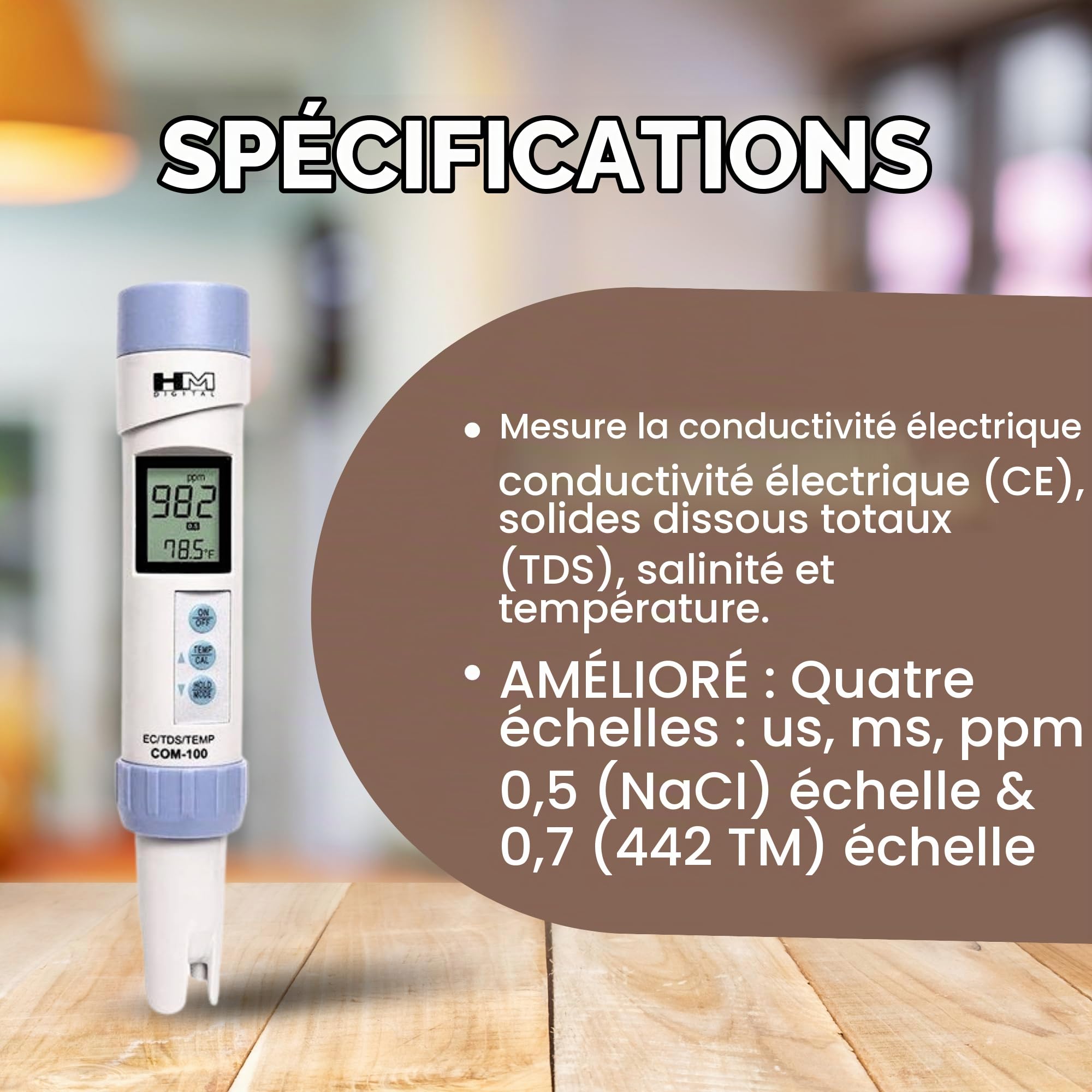 Hydrofarm HMDCOM100 Combo Mètre EC-TDS et de température Imperméable Numérique