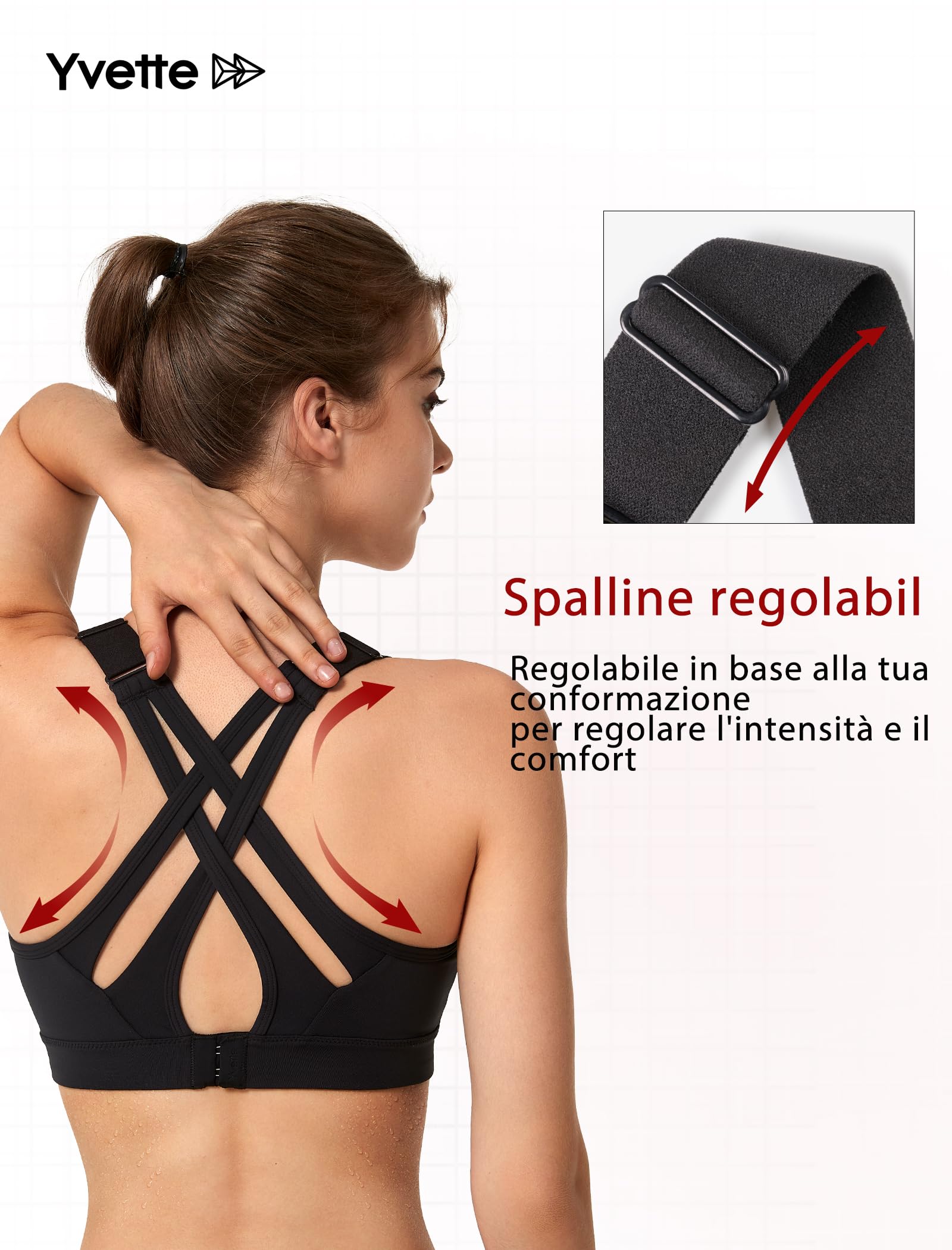 Yvette Reggiseno Sportivo Cinghie Regolabili Forte Sostegno Spalline Incrociate sul Retro Plus per Ginnastica Corsa Jogging Yoga, Nero, M Plus