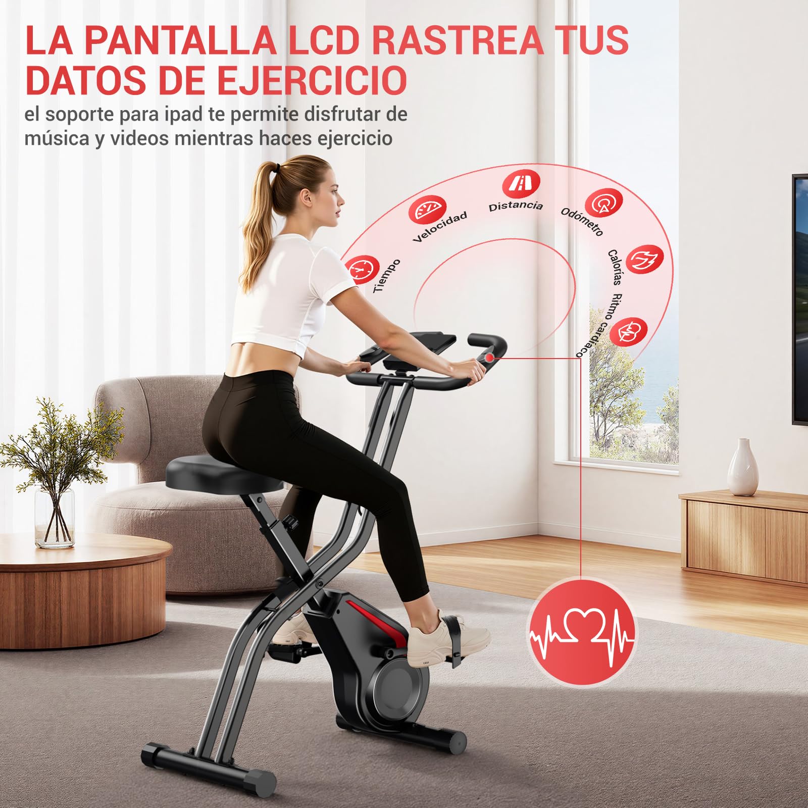 CURSOR Bicicleta estática plegable, 5 en 1Bicicleta spinning profesional | con Resistencia Magnética de 16 Niveles, Bicicleta estatica plegable para el hogar Bici de Sala con Asiento Cómodo,136 kg