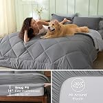 Bedsure Queen Comforter Set - 7 Pieces Reversible Grey Bedding, GentleSoft™ Queen Size Bed Set Gift for Family, Bed in a Bag with Warm Down Alternative Comforter, Sheets, Pillowcases & Shams