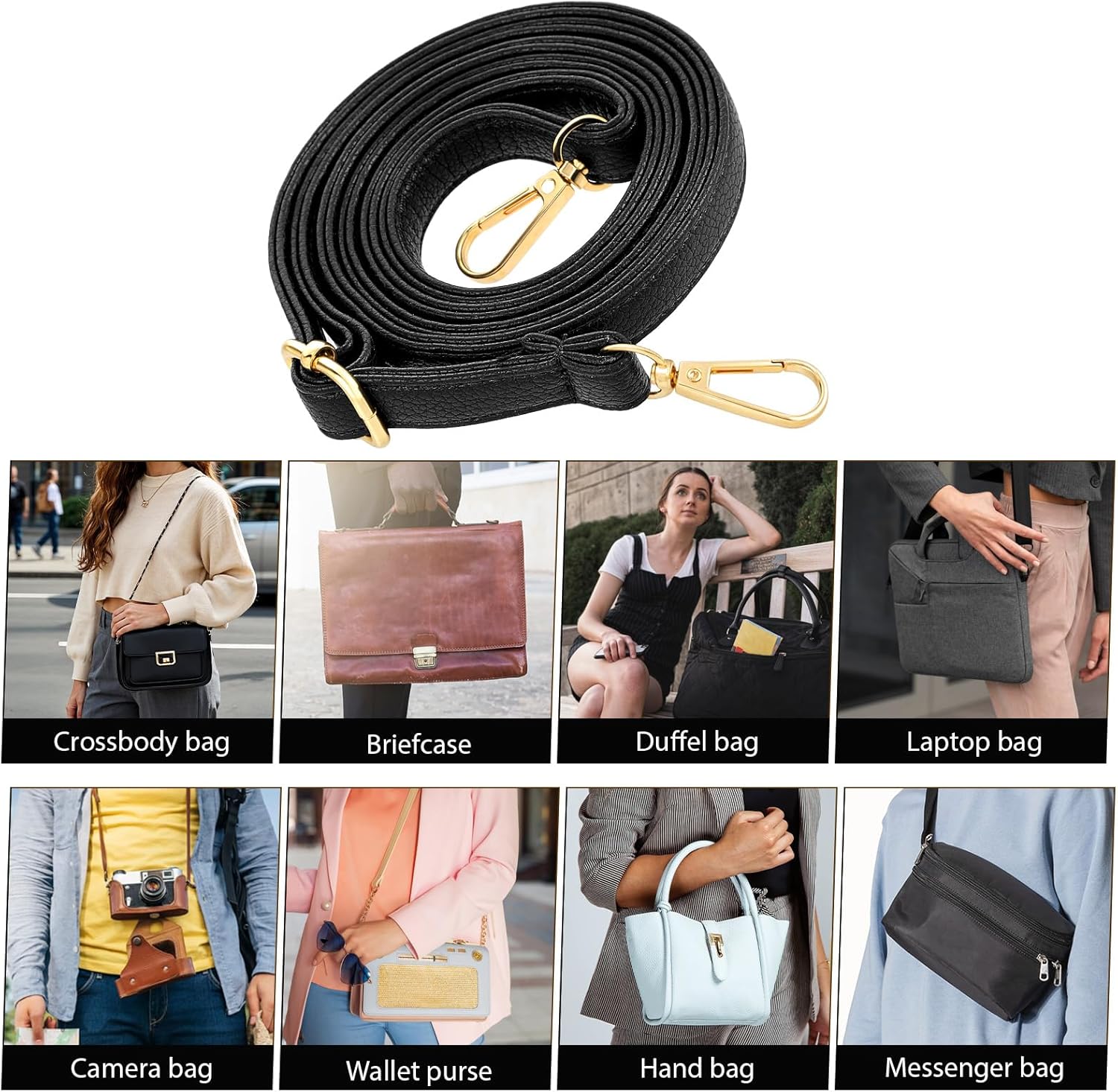Black Purse Strap 29.5"-53" Adjustable Crossbody Purse Strap Soft PU Leather Shoulder Crossbody Purses Straps Bag Chain Replacement for Handbags Shoulder Crossbodys Bags Unisex - Image 7