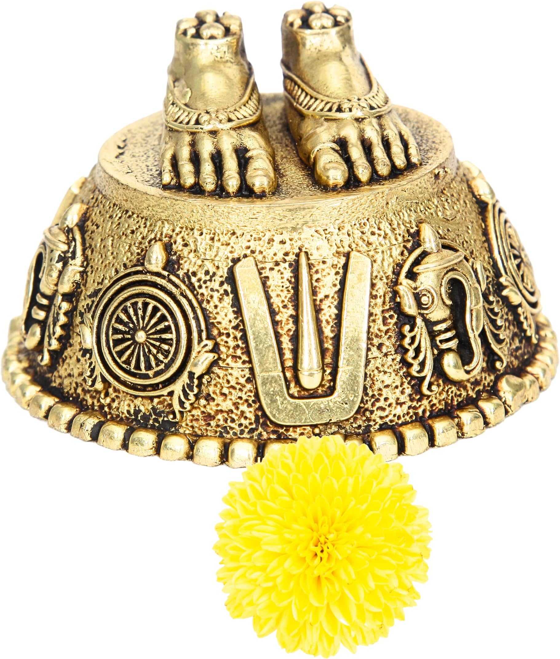 anciently Balaji Charan Paduka | Vishnu Charan Paduka | Charan Paduka for Puja Brass, Gold Colour 1 No (5 CM Diameter)